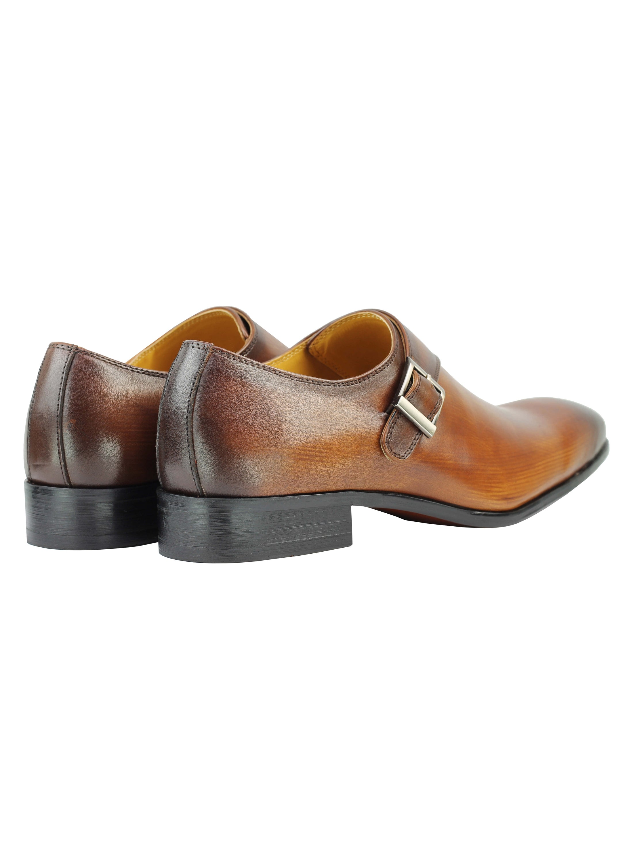 Real Leather Buckle Strap Slip Loafers Brown