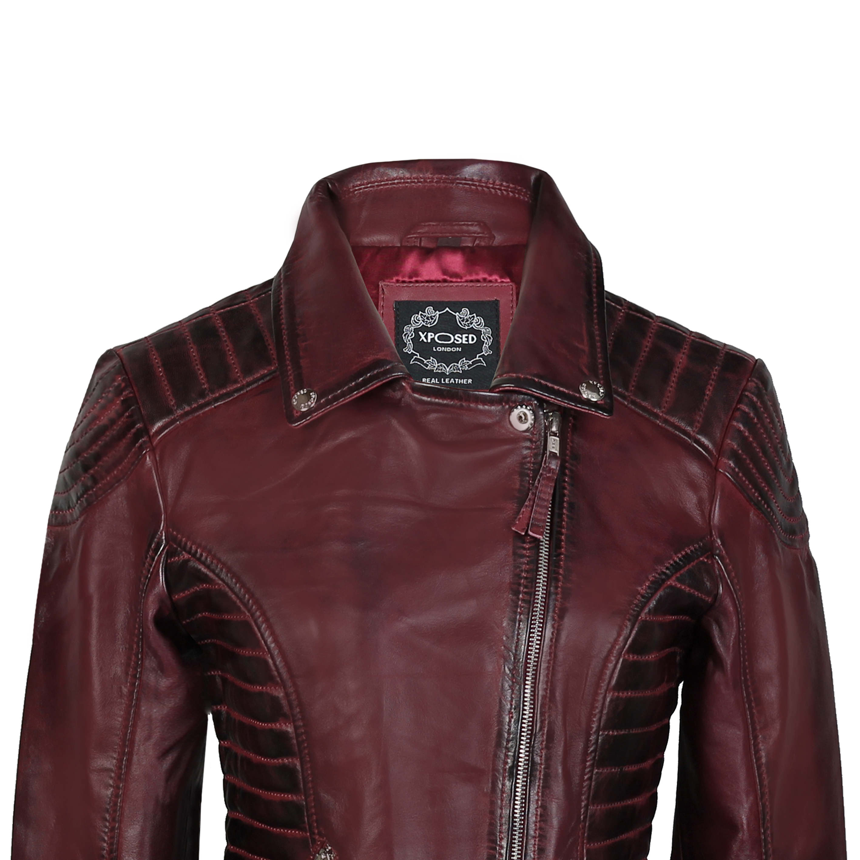 LADIE'S RETRO BIKER JACKET IN BURGENDY