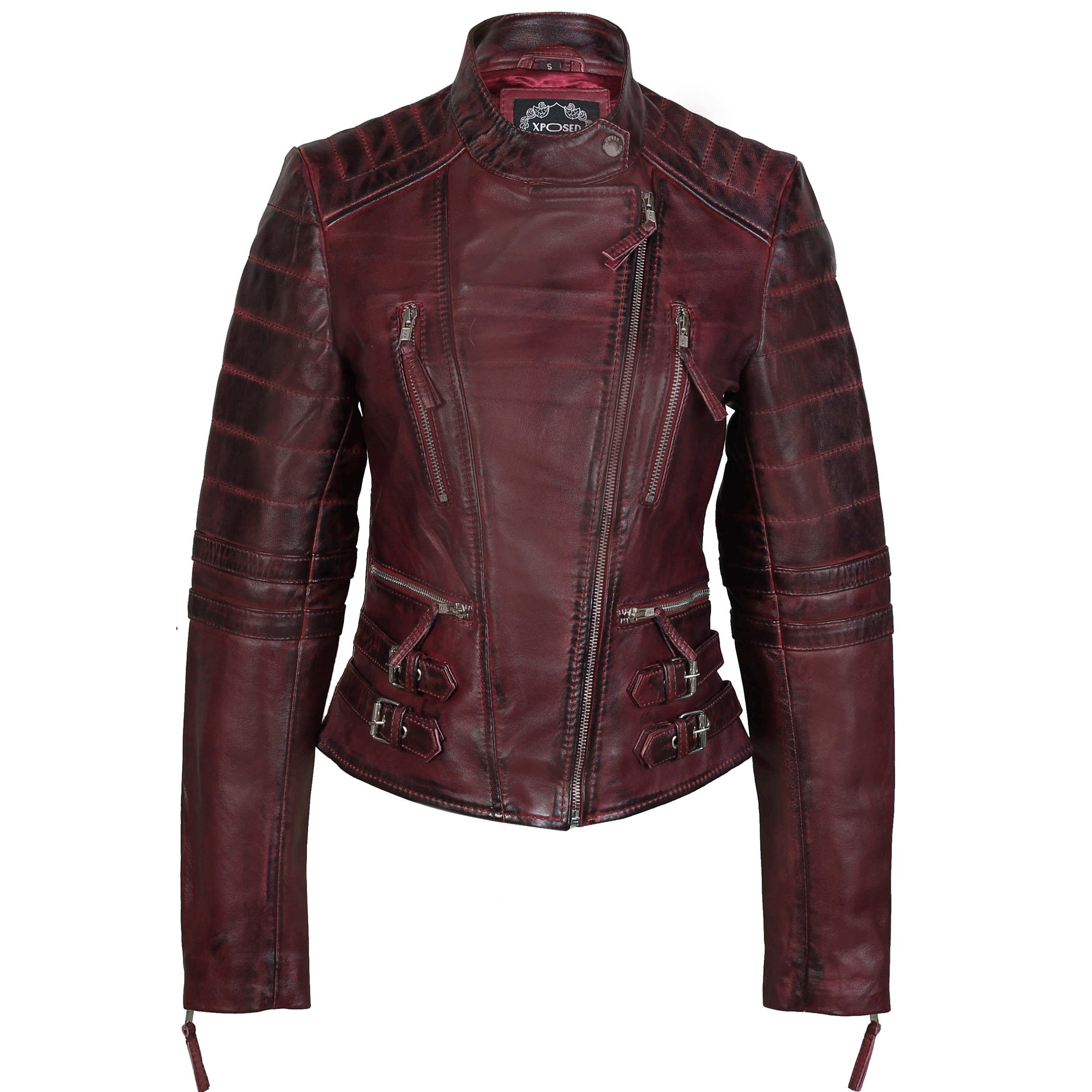 XPOSED JACKET WITH BUCKLES IN WINE