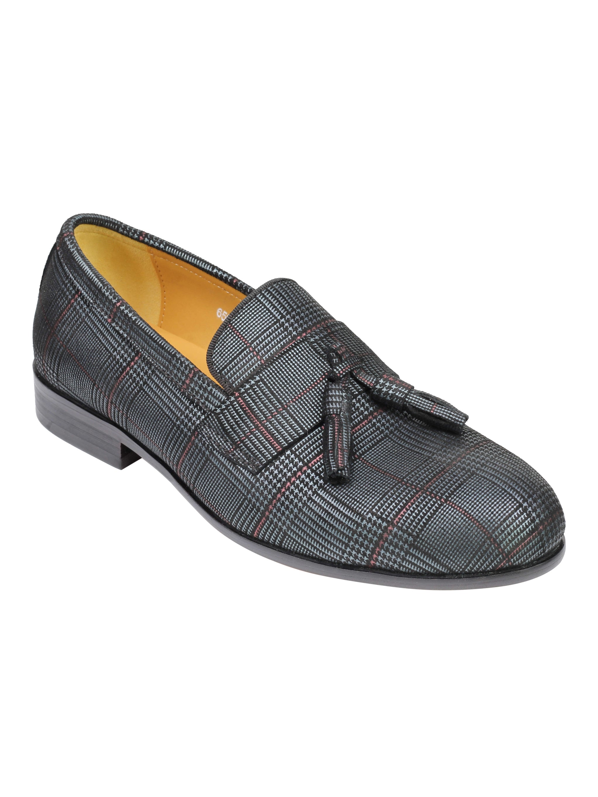 Real Blue Tweed Check Leather Loafers Black