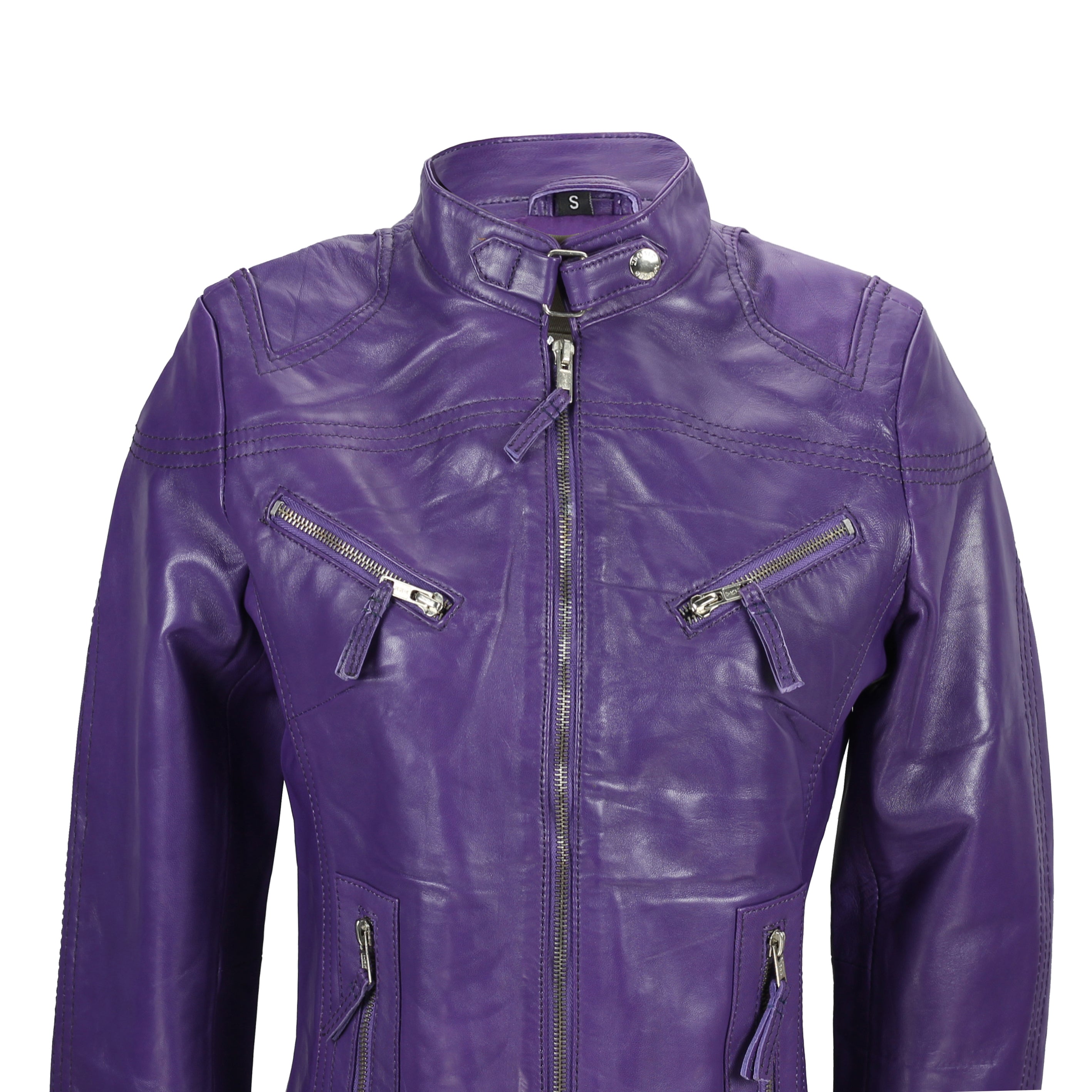 Retro Leather Biker Jacket Purple