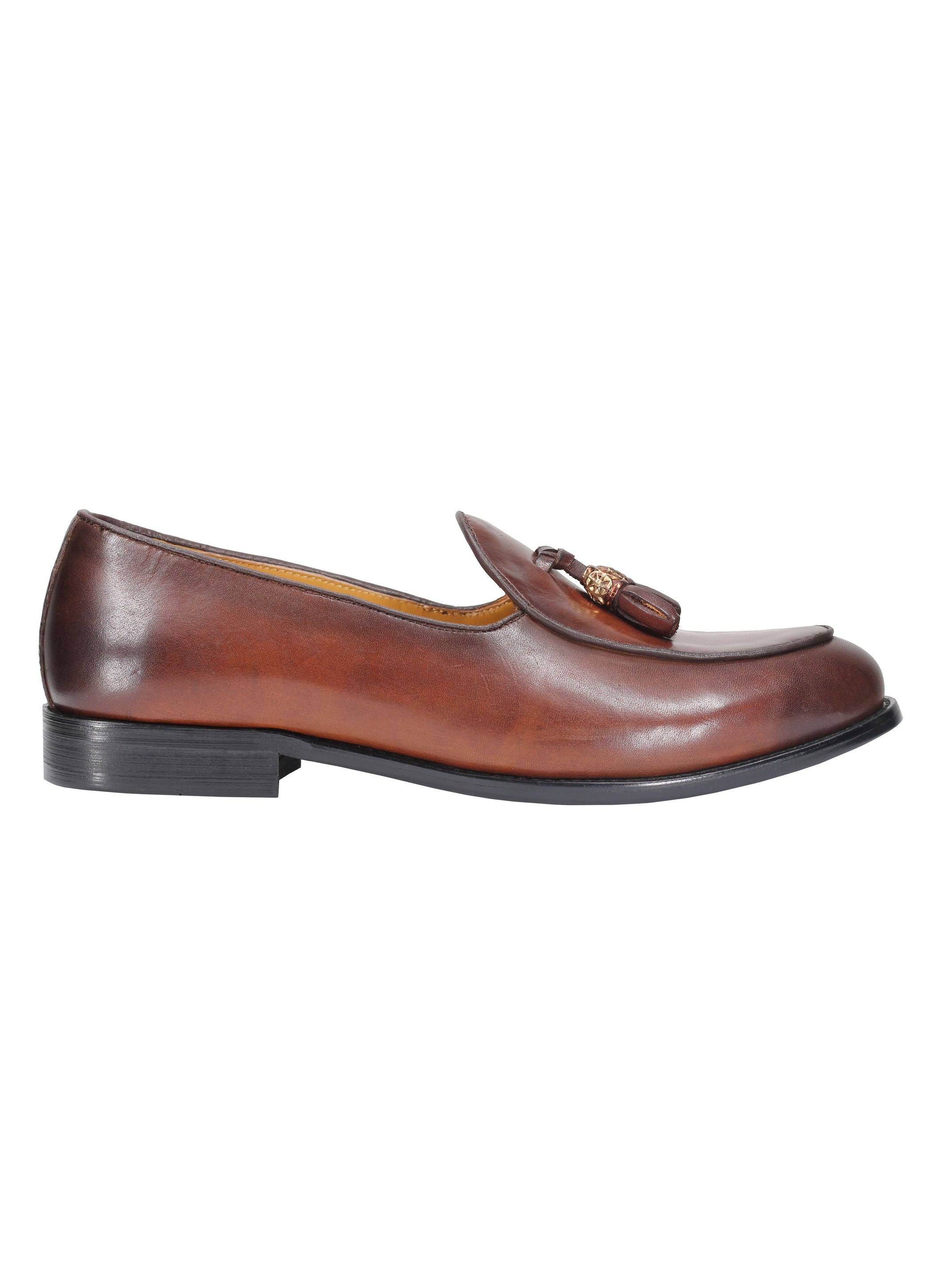 Leather Tassel Loafers in Tan