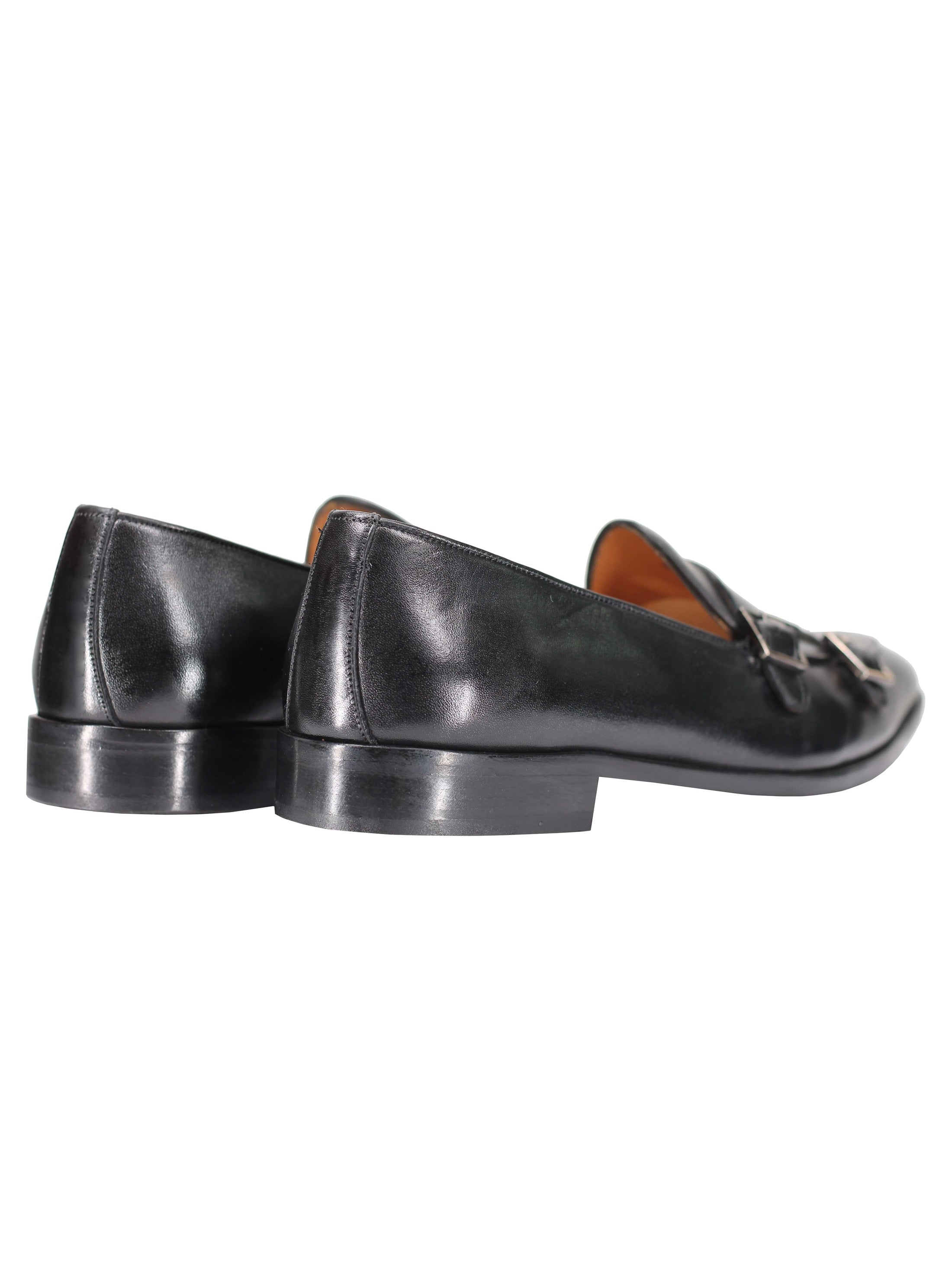 Black Real Leather Double Monk Shoes