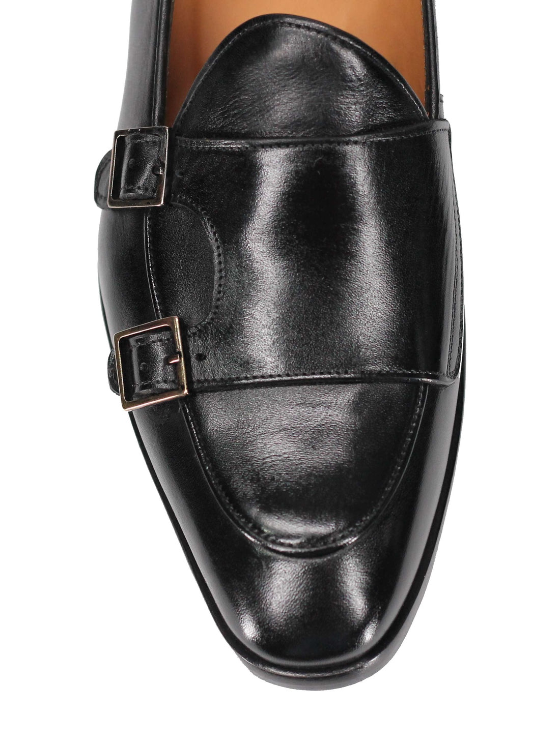 Black Real Leather Double Monk Shoes