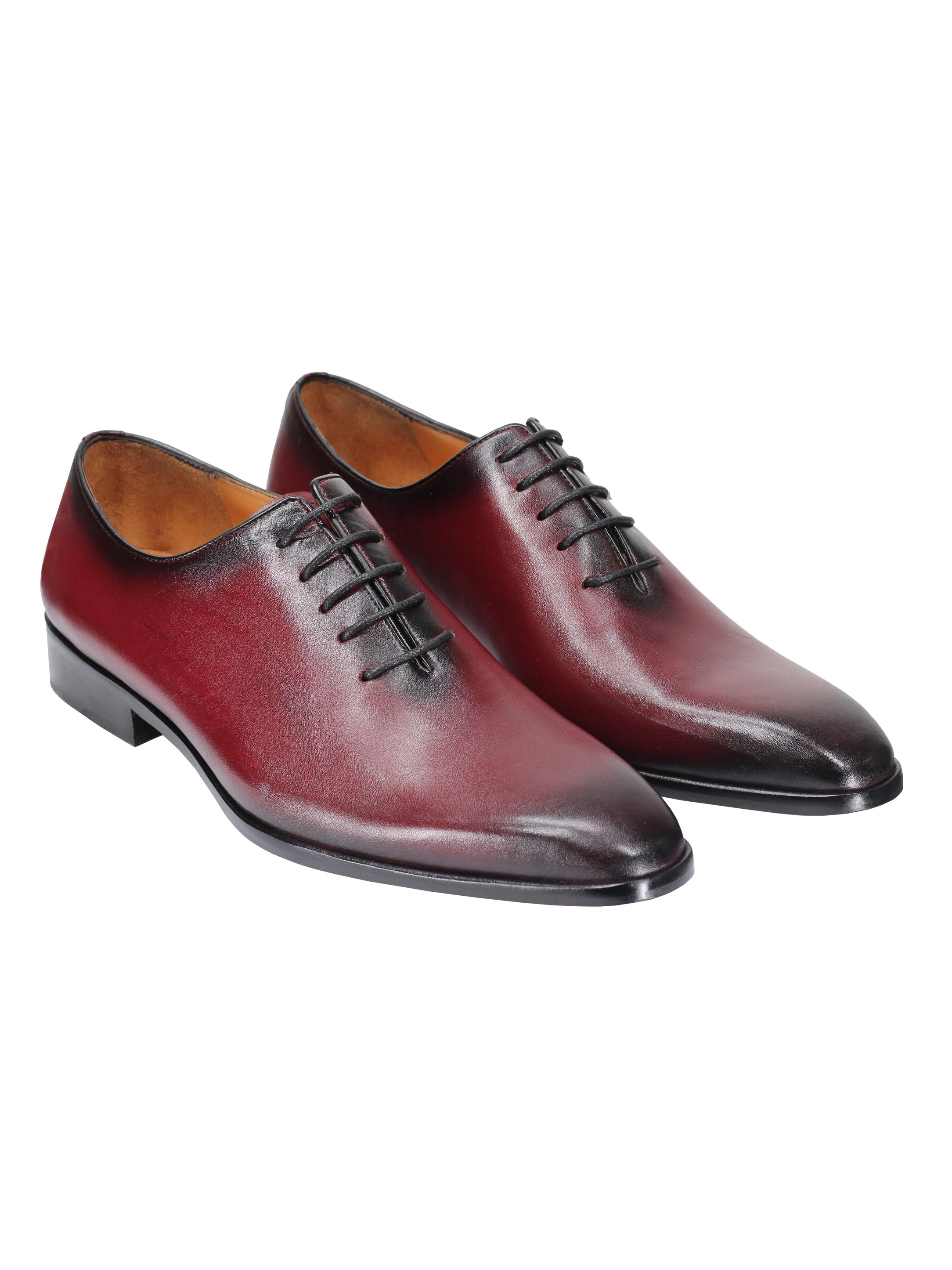 MAROON CALF LEATHER WHOLECUT OXFORD LACE UP SHOES