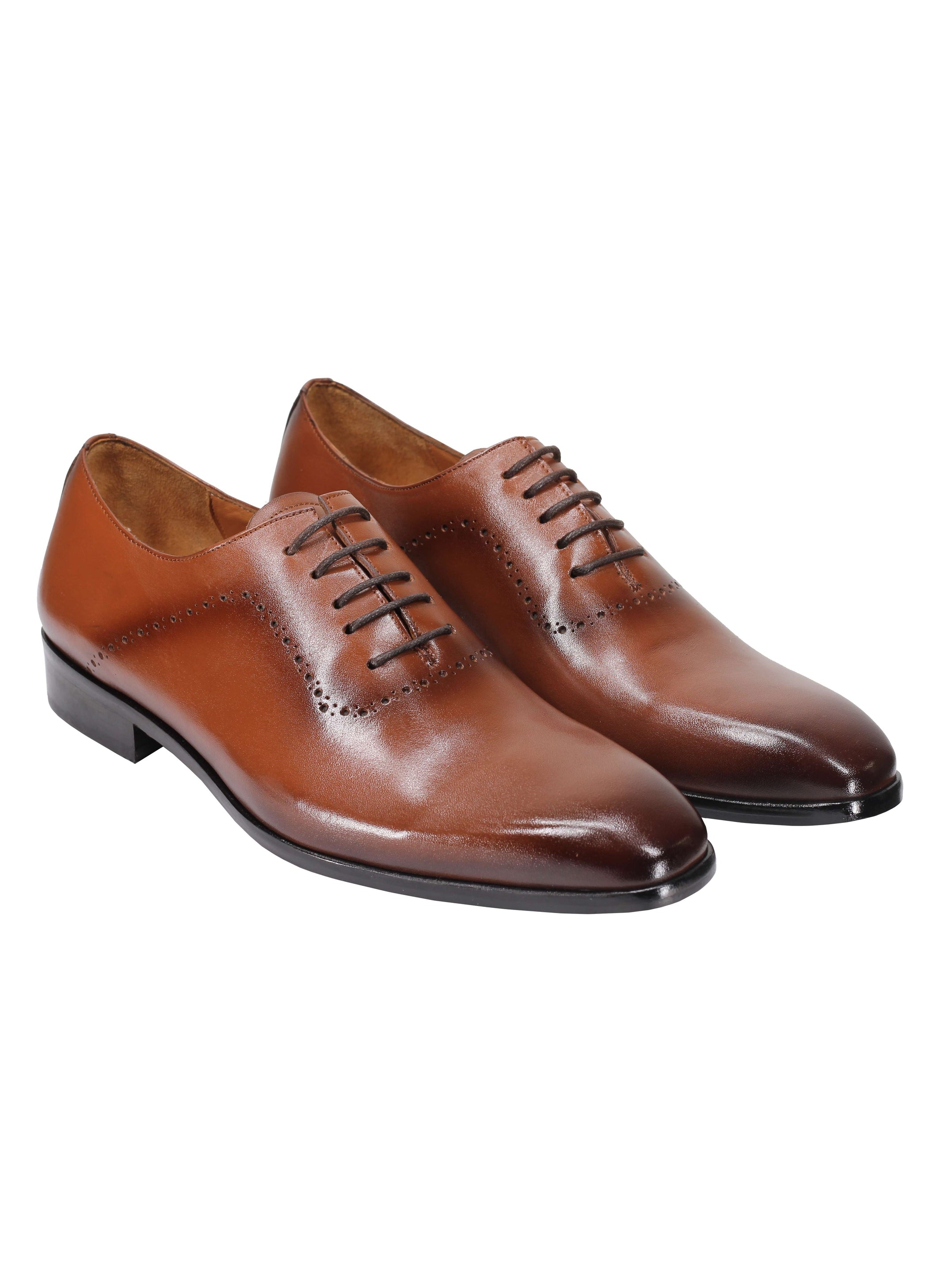 BROWN CALF LEATHER OXFORD LACE UP BROGUE SHOES