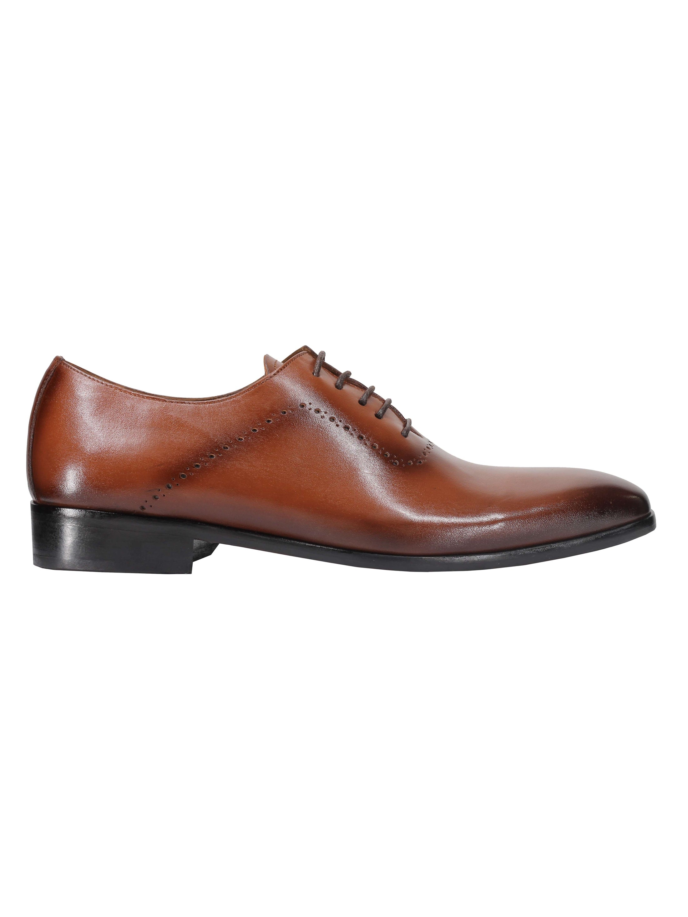 BROWN CALF LEATHER OXFORD LACE UP BROGUE SHOES