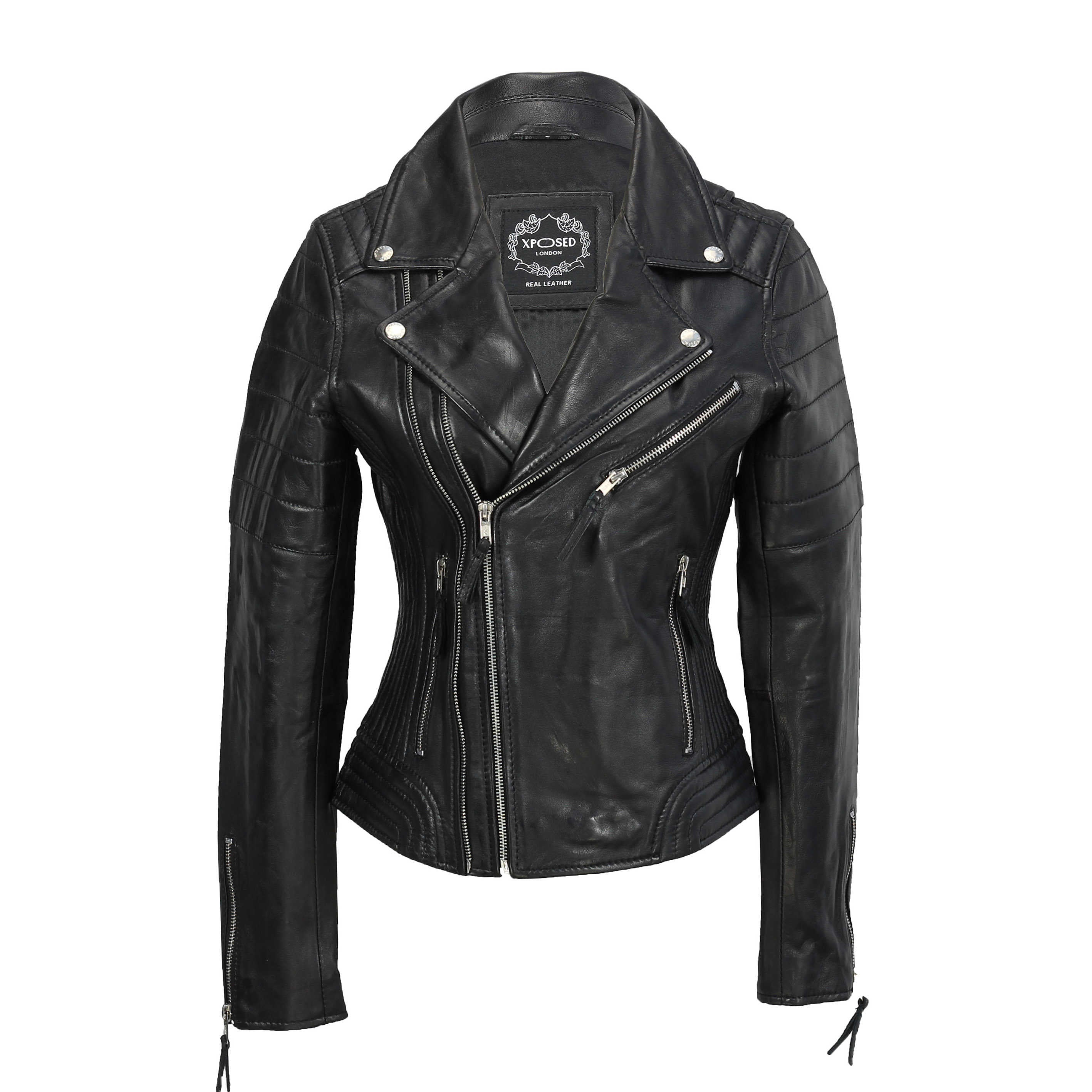 LADIE'S SLIM FIT BIKER JACKET IN BLACK