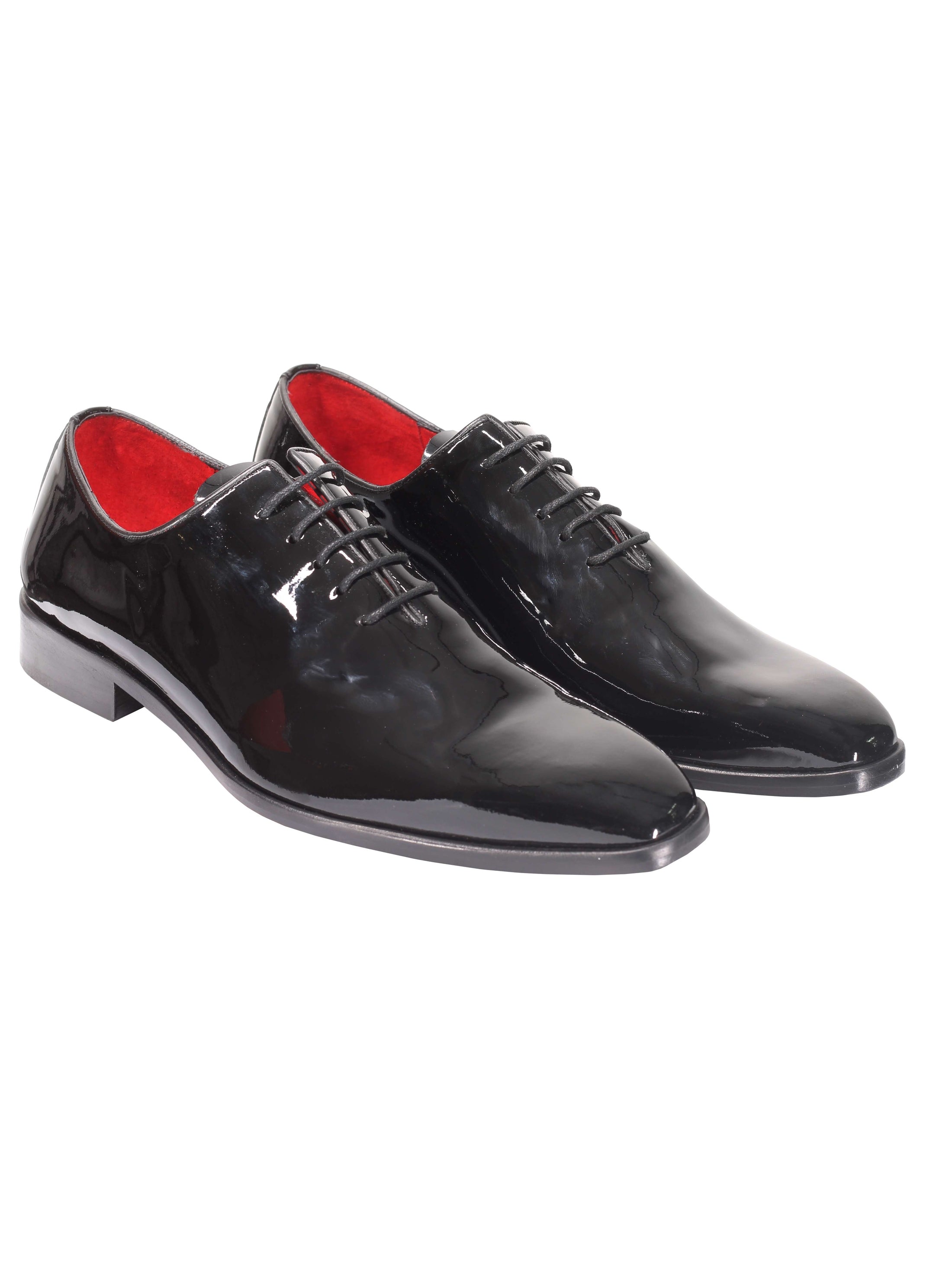 BLACK LEATHER SHINY OXFORD LACE UP SHOES