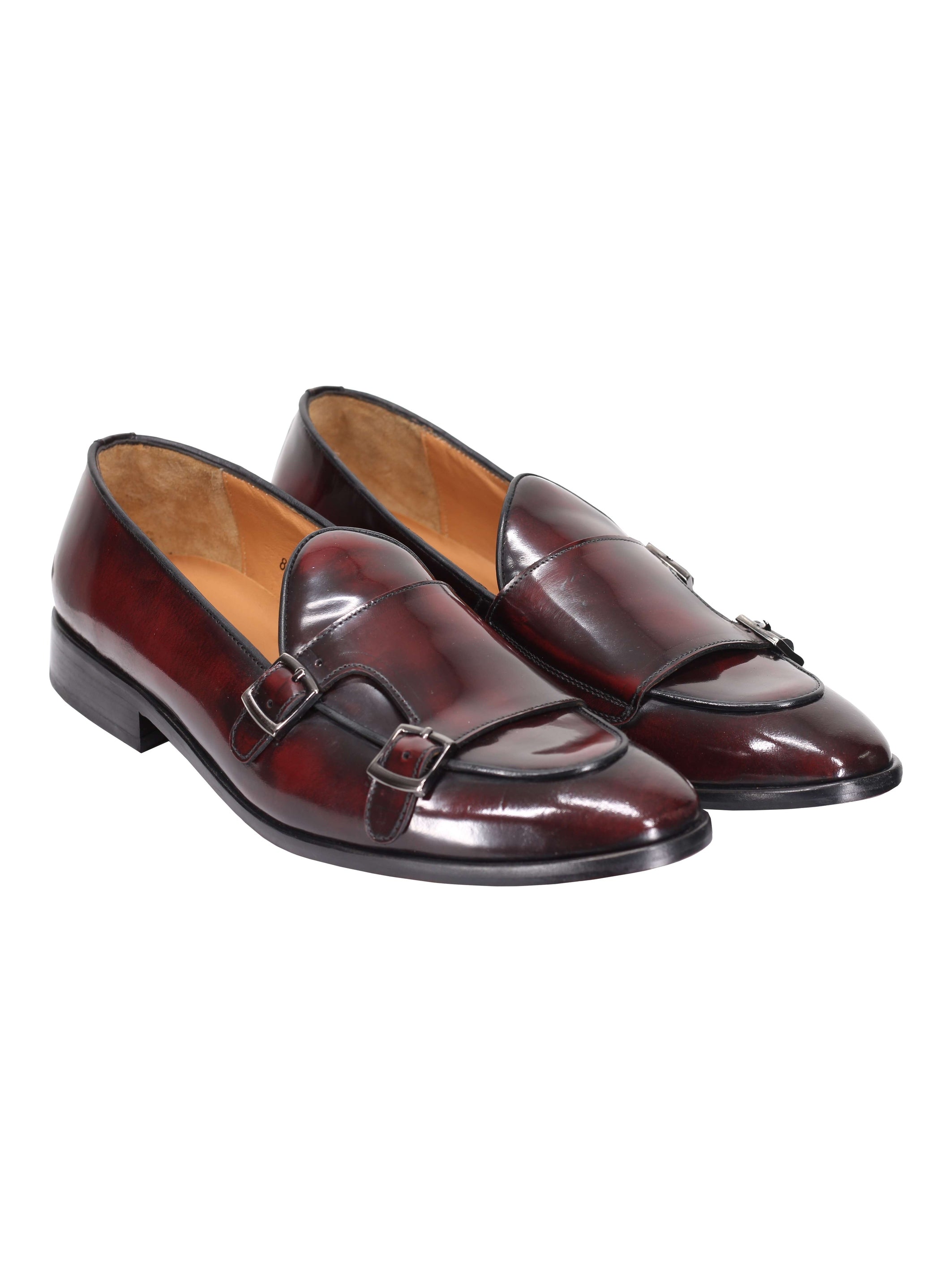 MAROON PATENT LEATHER DOUBLE MONK SHOES