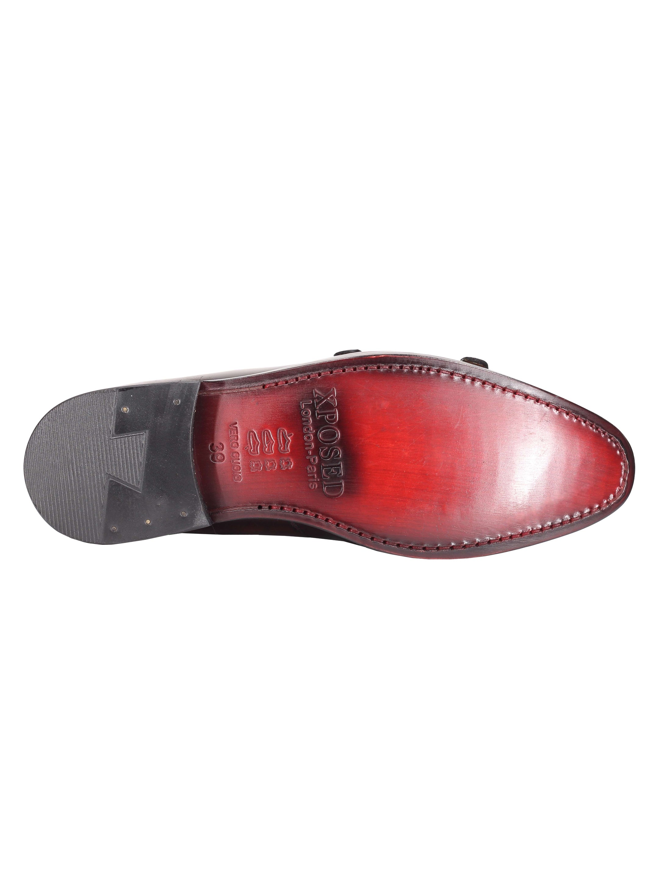 MAROON PATENT LEATHER DOUBLE MONK SHOES