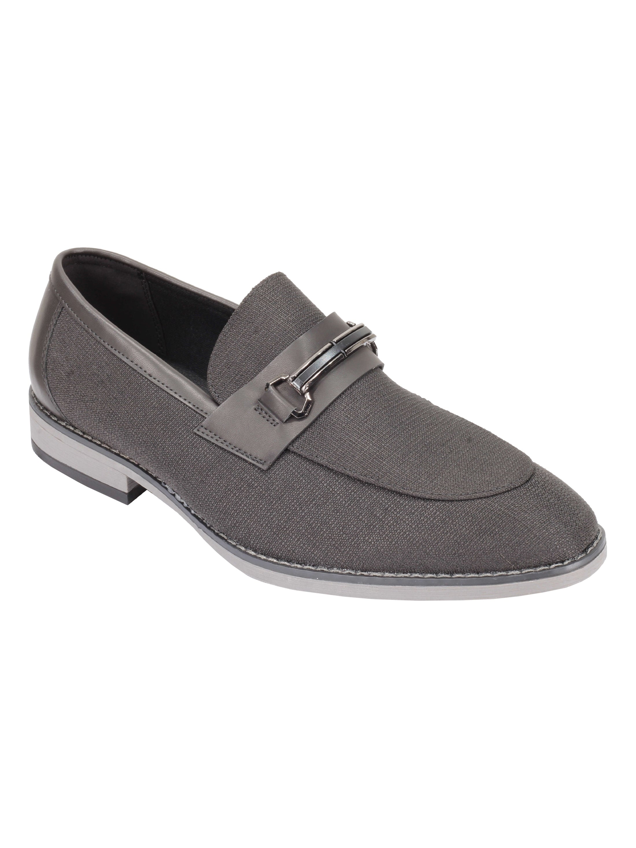 LINEN FABRIC LOAFERS WITH GOLD BUCKLE