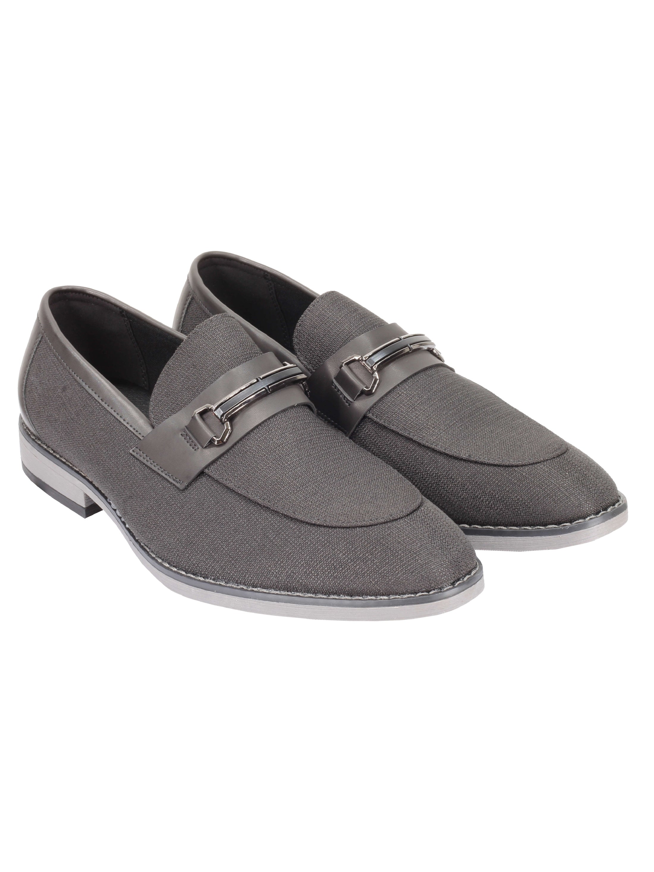 LINEN FABRIC LOAFERS WITH GOLD BUCKLE