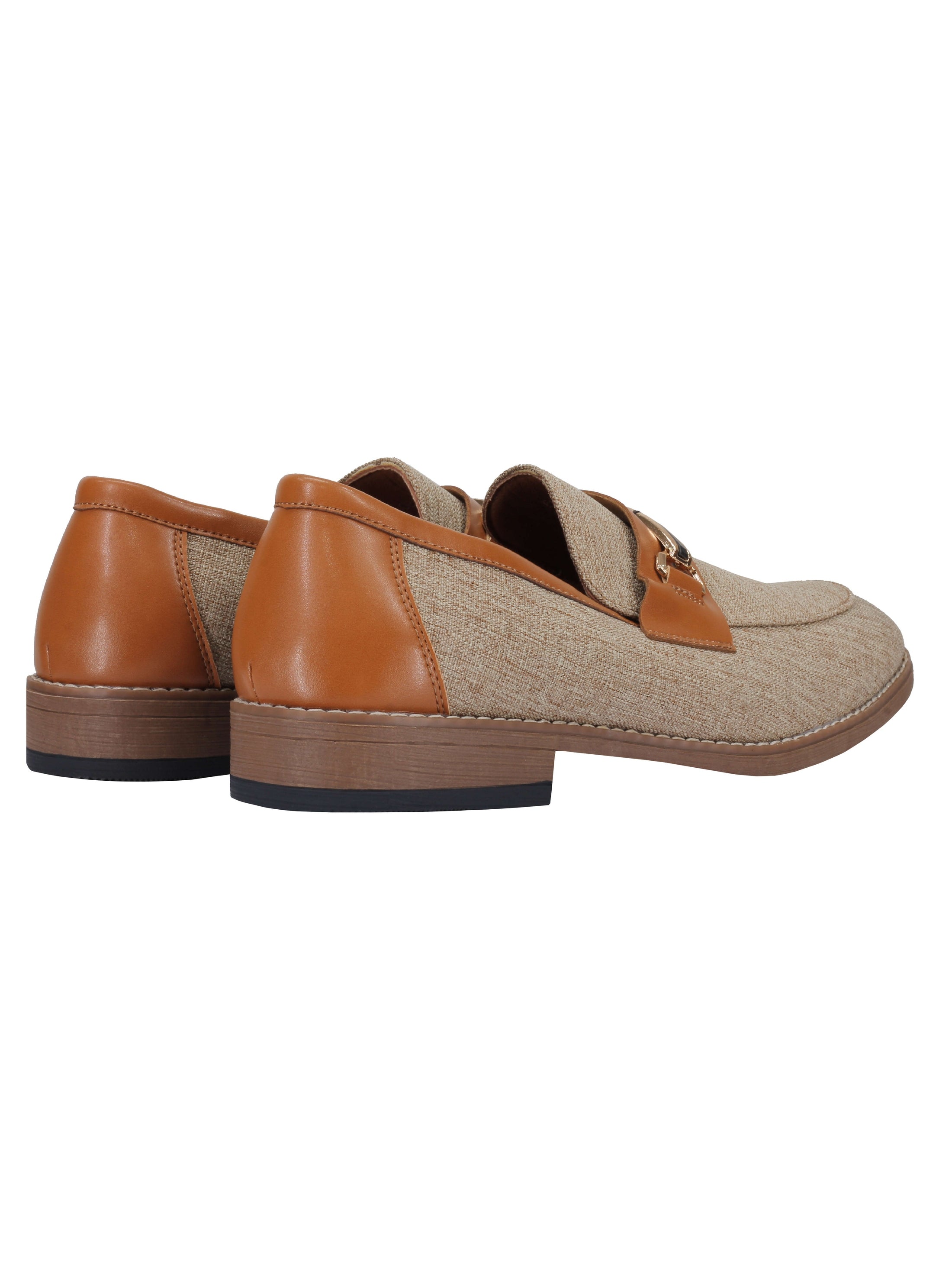 LINEN FABRIC LOAFERS WITH GOLD BUCKLE