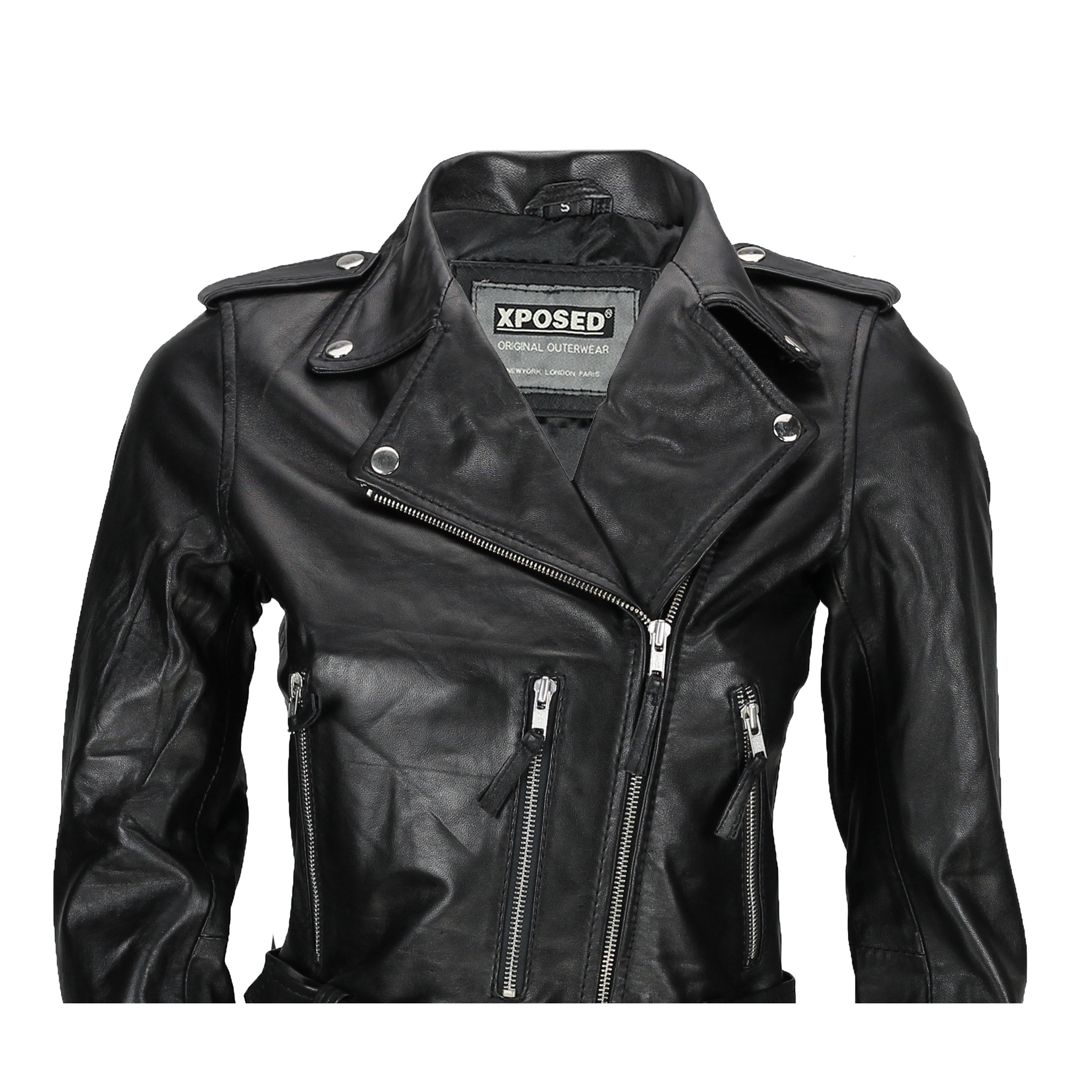 LADIES BIKER LEATHER JACKET IN RED