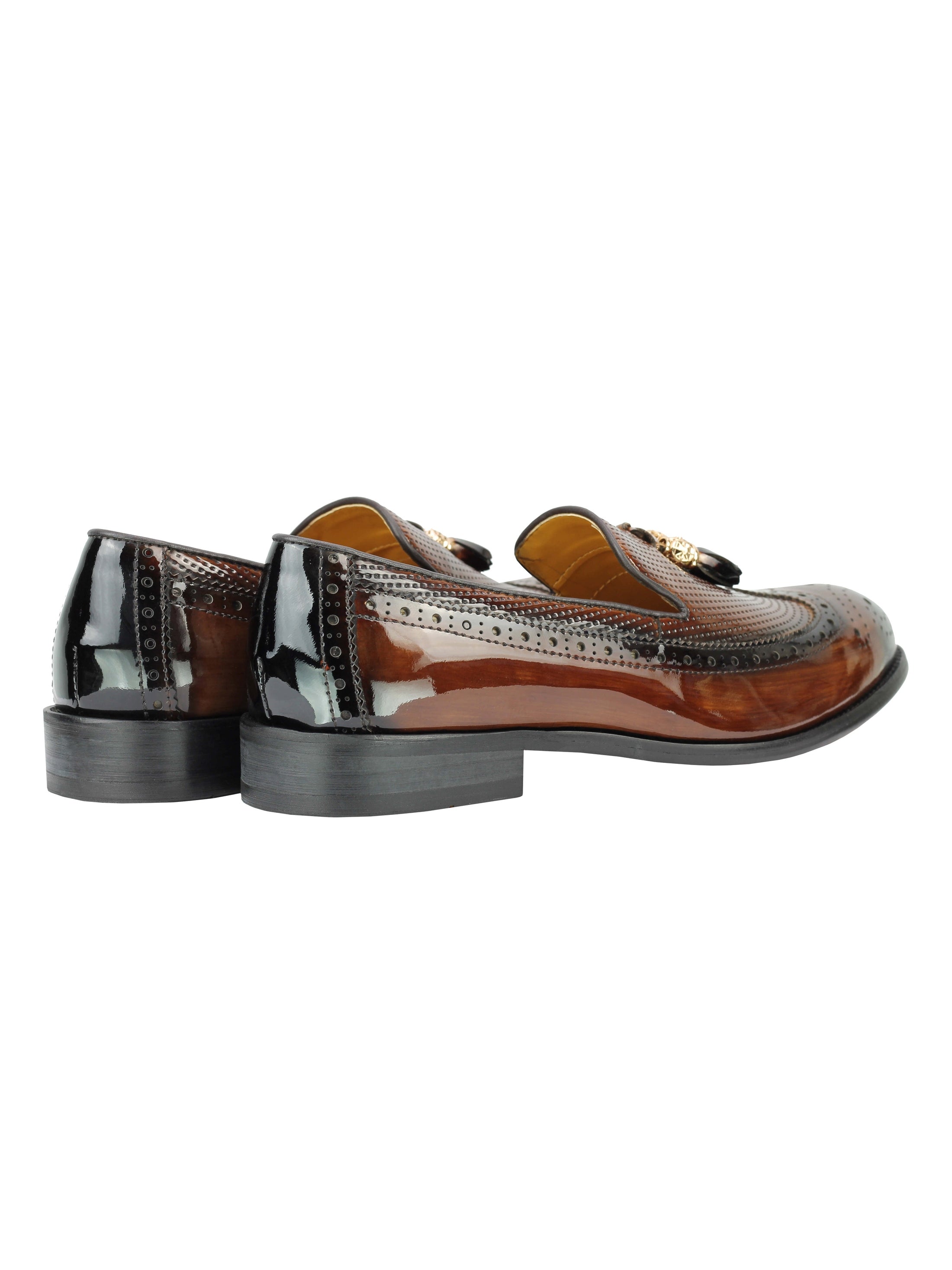 REAL LEATHER SHINY BROWN LOAFERS WITH TASSEL