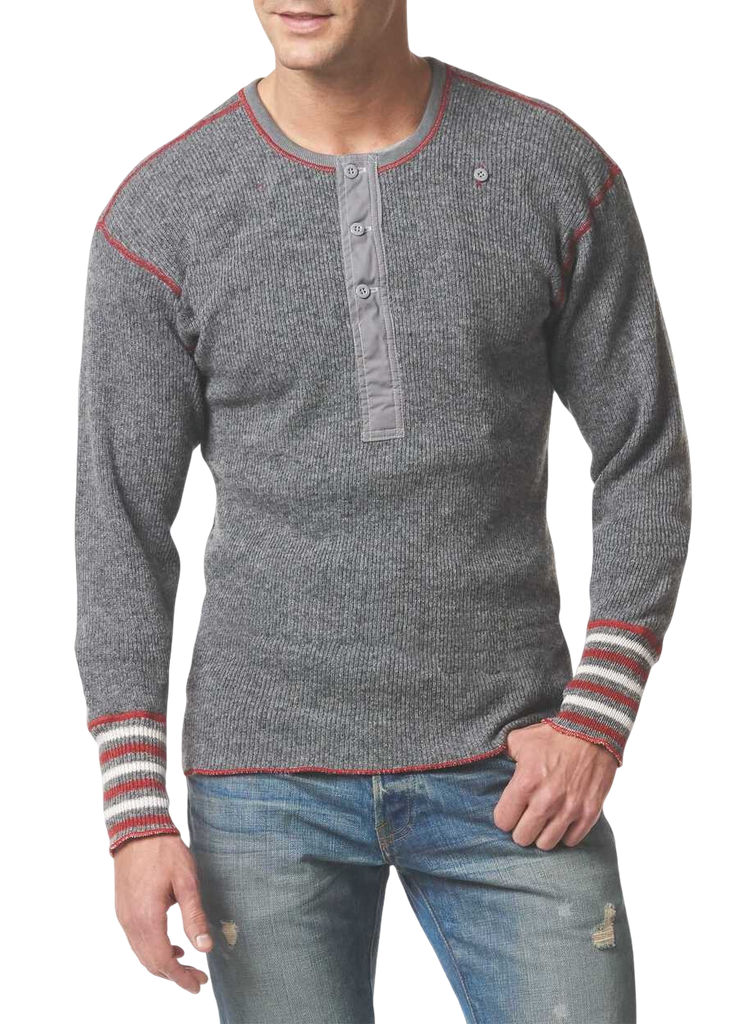 Stanfield's Undershirt Waffle Knit Henley. Long Sleeve in Grey or Indigo