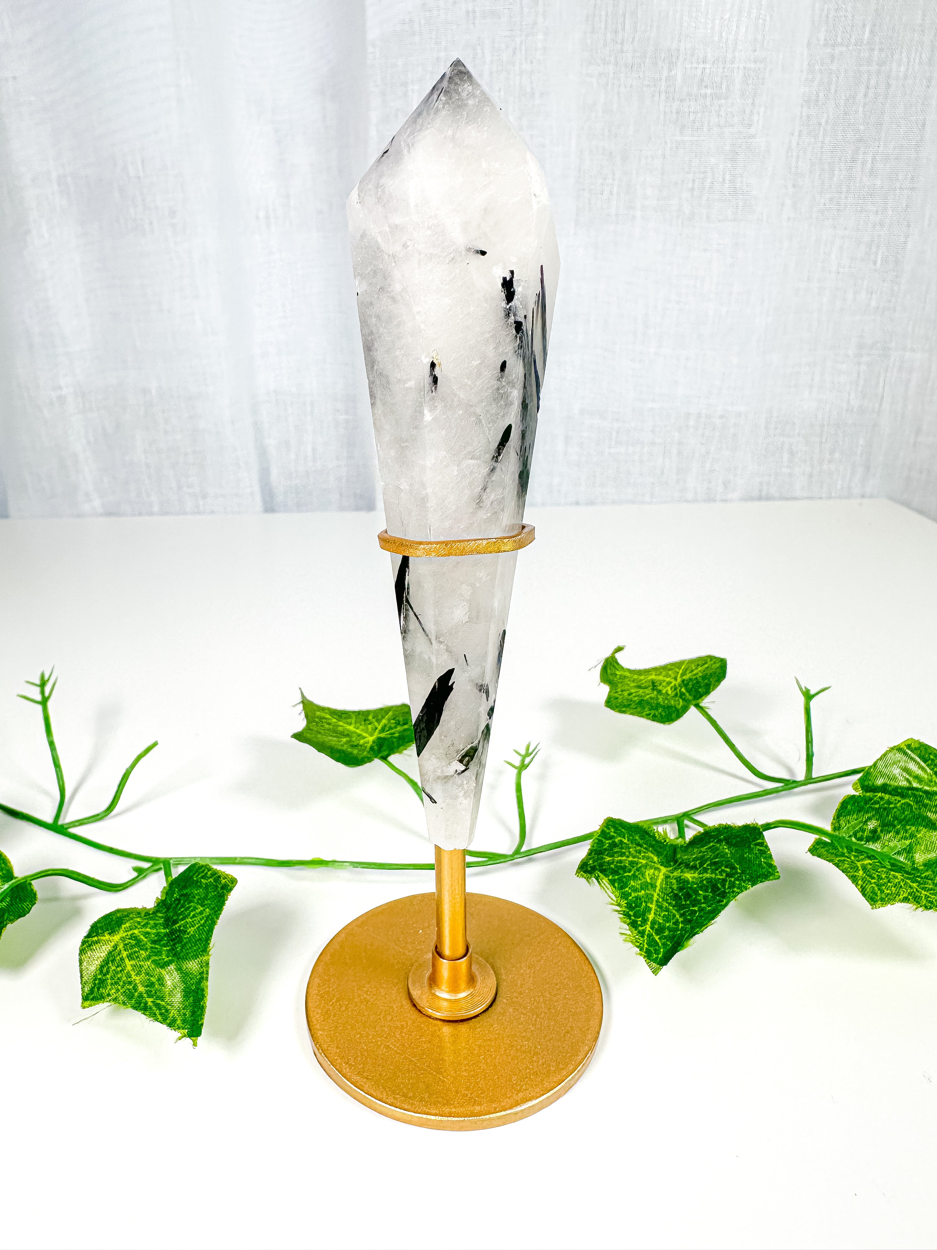 Tourmalinated Quartz Wand on Stand (55t)