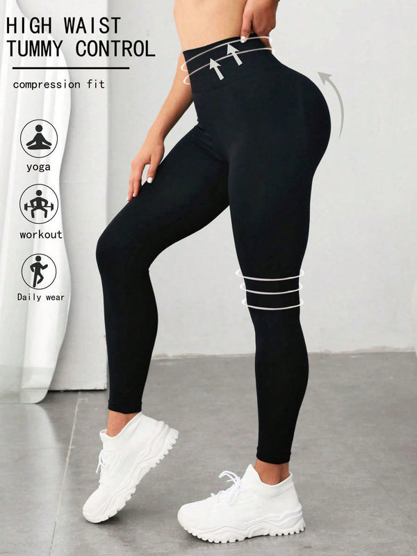 Yoga Basic Wide Waistband Flap Pocket Sports Leggings