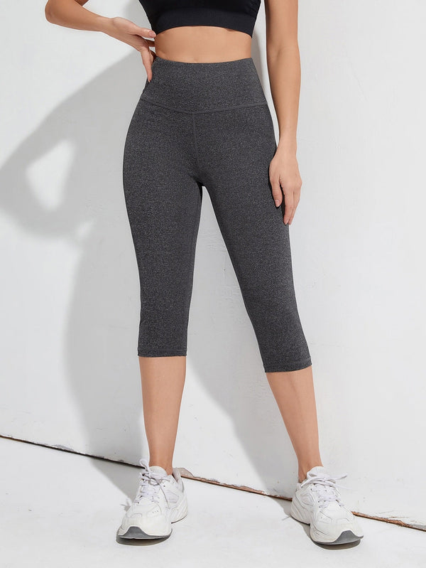 Solid Wide Band Waist Sports Leggings