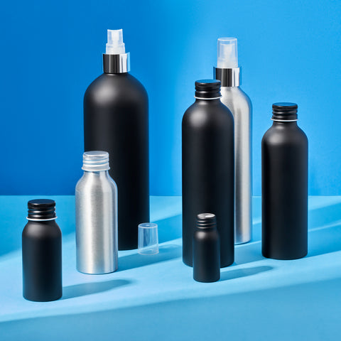 Black and Silver Aluminium Bottles