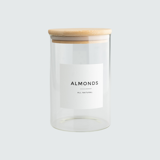 SQUARE GLASS JAR TRIO with BAMBOO LIDS and VINYL LABELS (with spoon an –  Our Happyhome Designs