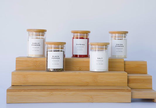 Spice Racks with 24 Glass Spice Jars & 2 Types of Printed Spice