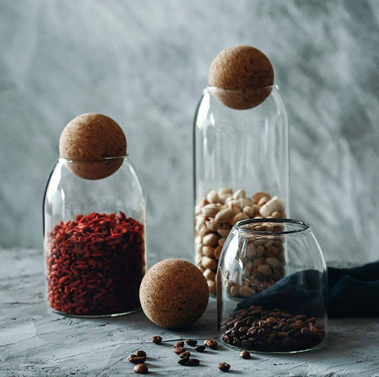 Round Glass Jar with Cork & Spoon