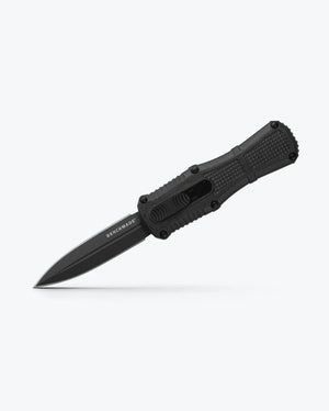 Benchmade 3375GY Mini Claymore Auto OTF Grey PVD Dagger Blade with Black Grivory Handles - KnifeJoy