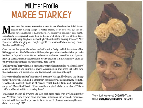 Milliner Profile for Maree Starkey Ladies in Racing Magazine
