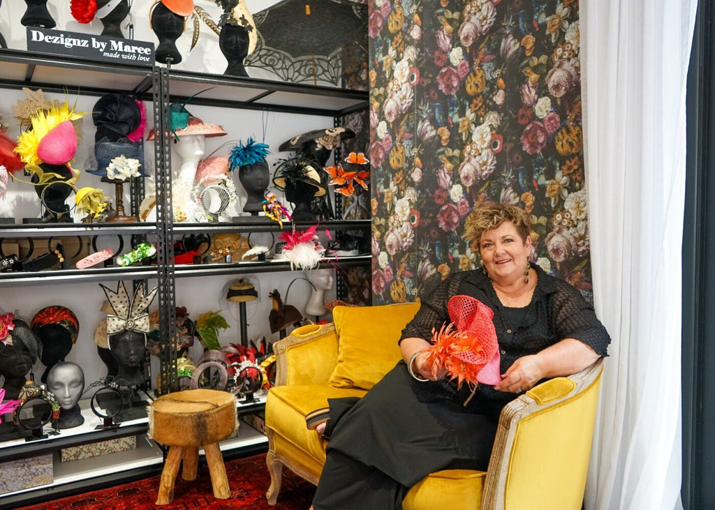 Maree Starkey milliner in her hat studio in Newport Queensland