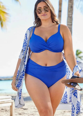 Maillot de bain 2 pièces bleu culotte taille haute