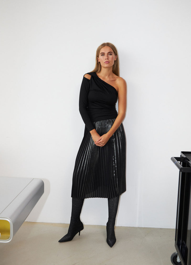 Coster Copenhagen PLISSEE-ROCK MIT FOLIE Skirt Metallic black - 175