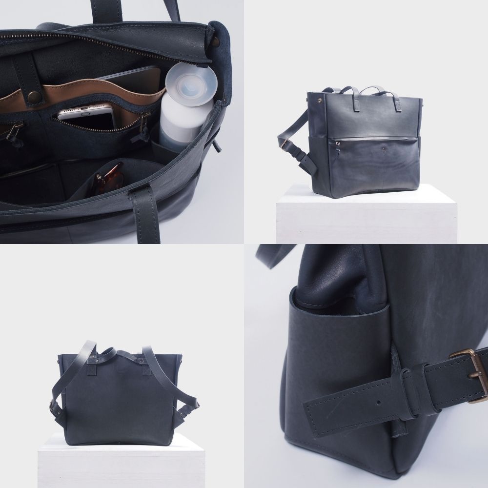 leren tas op maat zwart leer rugzak handtas handgemaakt in Amsterdam leer atelier monsak
