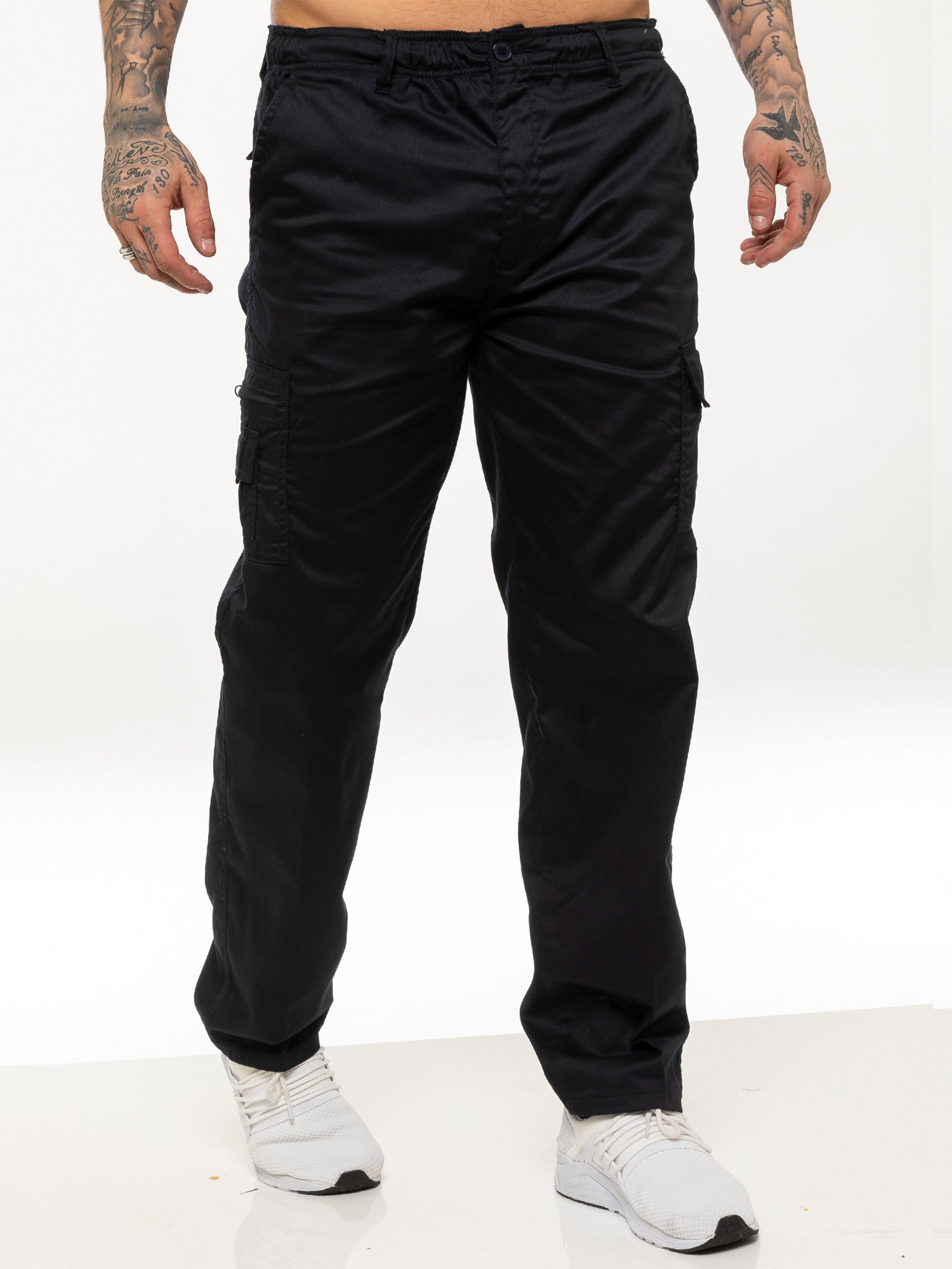 Kruze | Mens Elasticated Designer Cargo Combat Chino Trousers