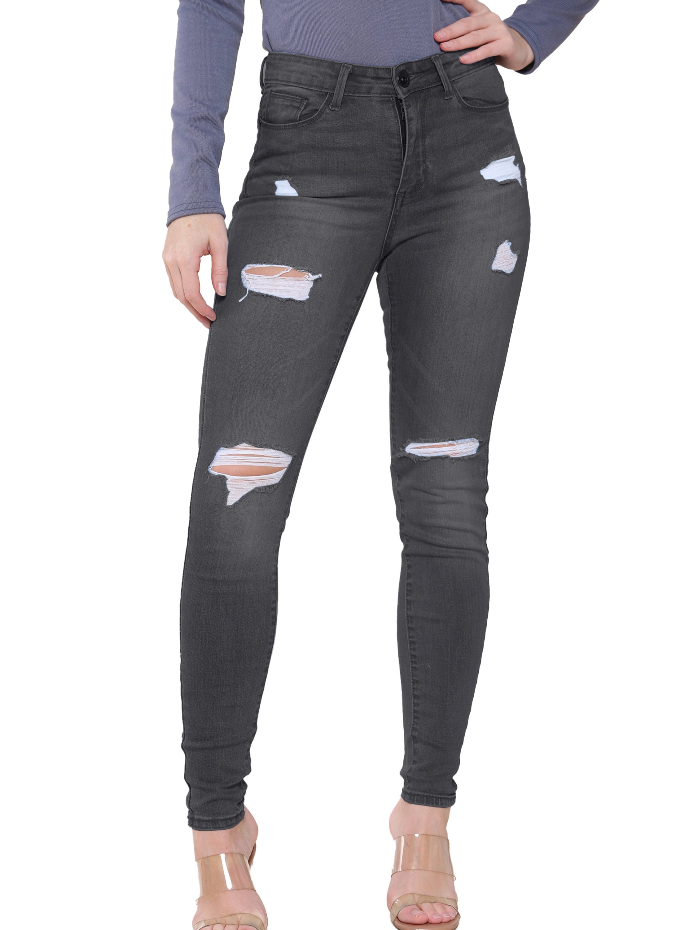 Womens Skinny Stretch Ripped Denim Jeans | Enzo Designer