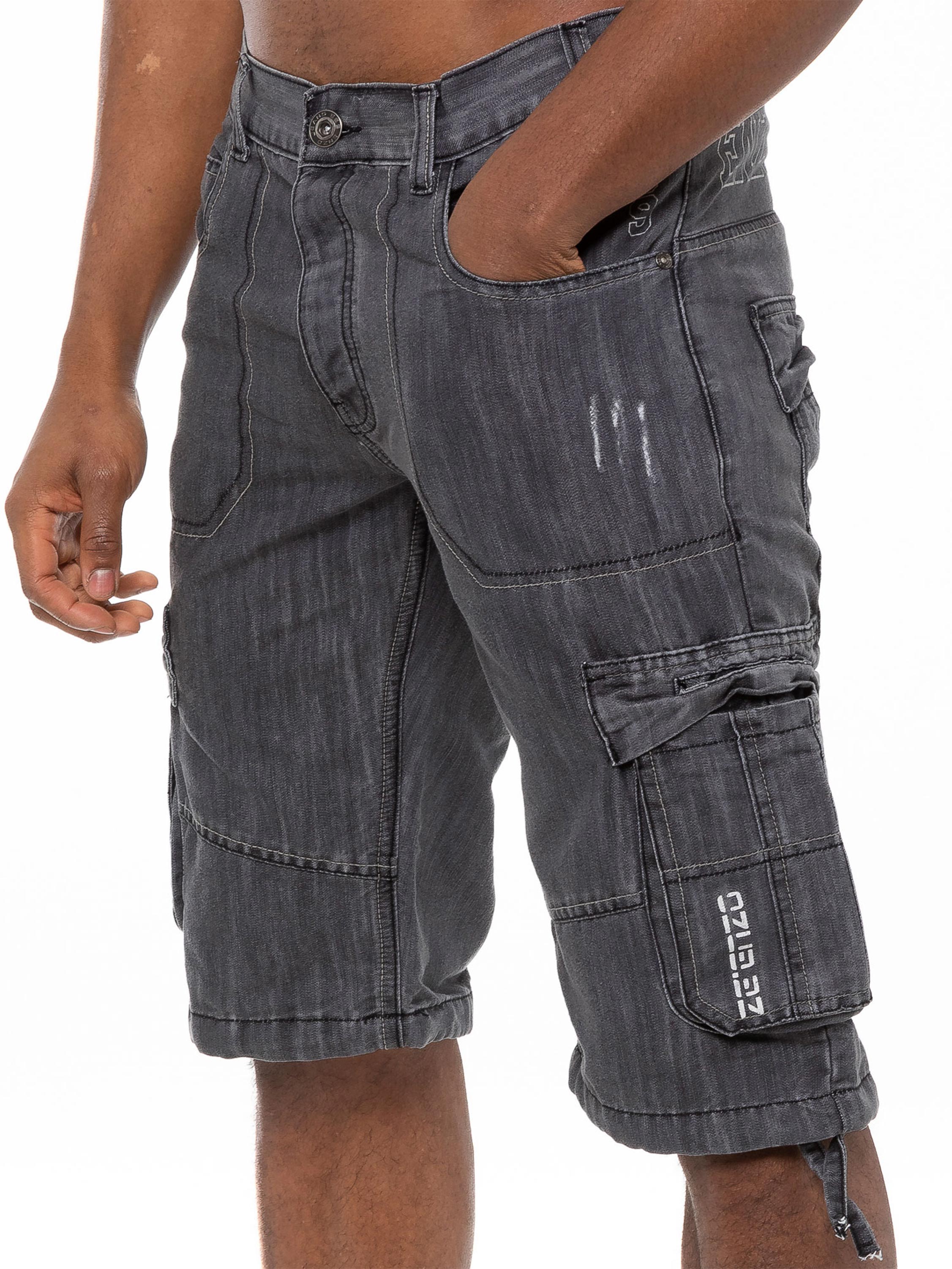 Mens Raw Combat Cargo Denim Shorts | Enzo Designer Menswear