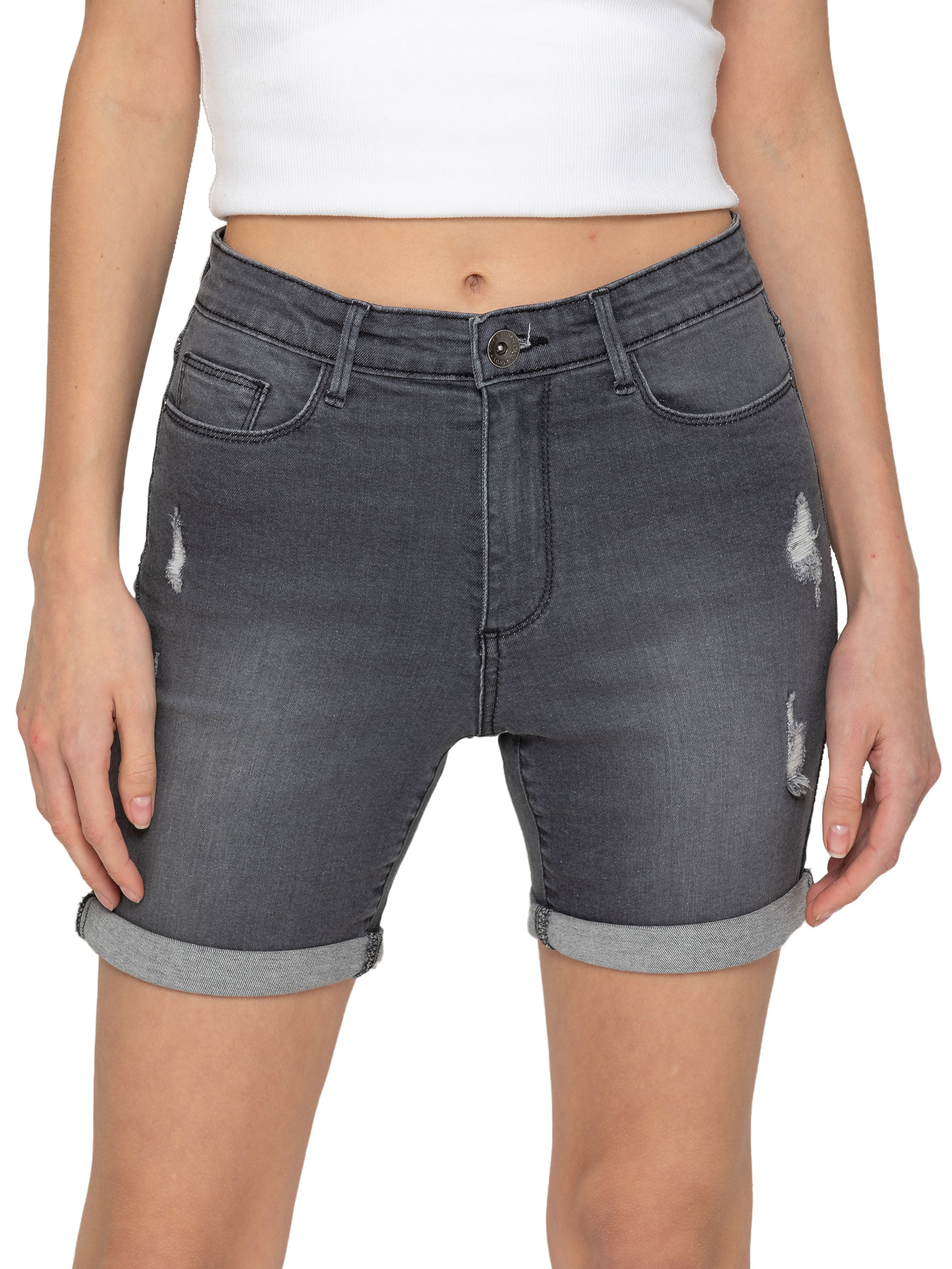 Enzo | Ladies Skinny Stretch Ripped Shorts