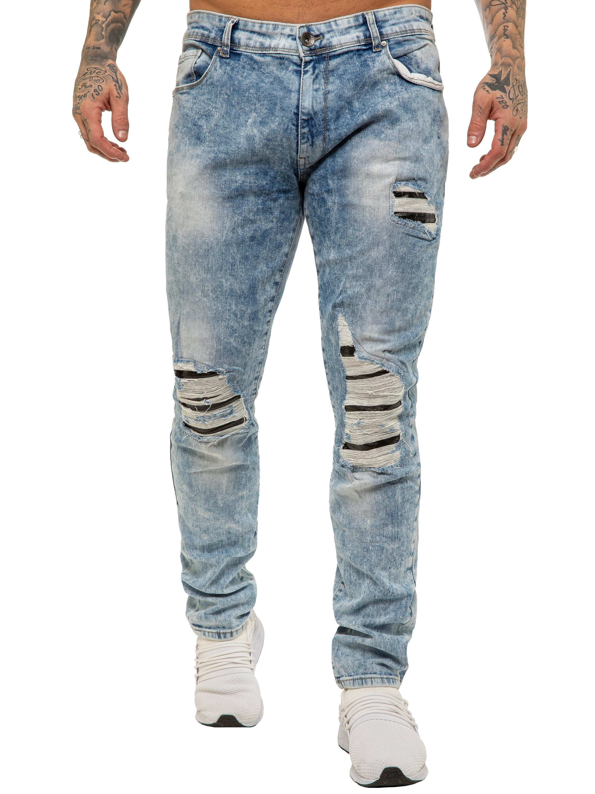 Mens Skinny Ripped Jeans Stretch Denim | Enzo Designer Menswear