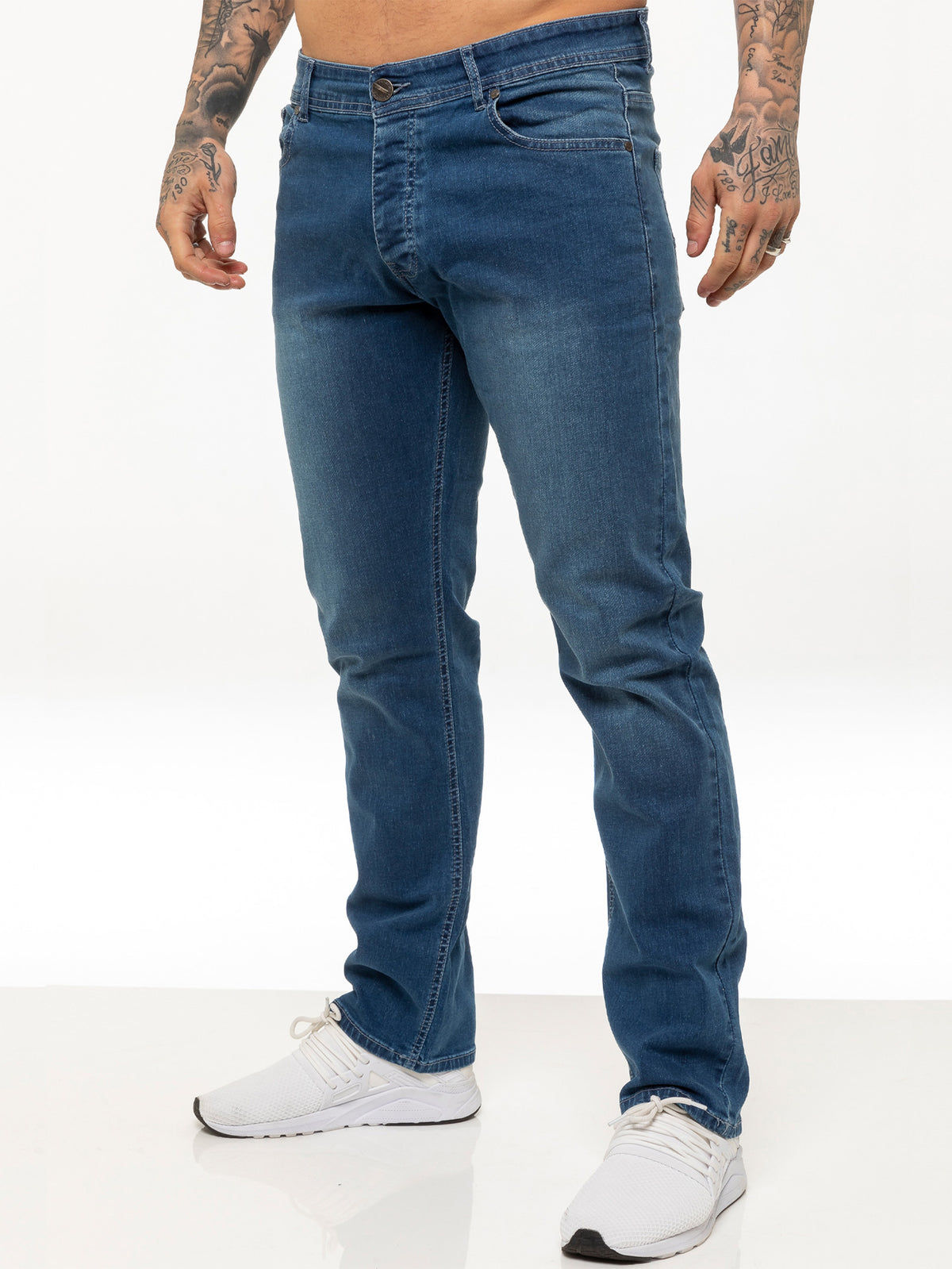 Official Enzo Designer, Mens Black Regular Fit Stretch Denim Jeans