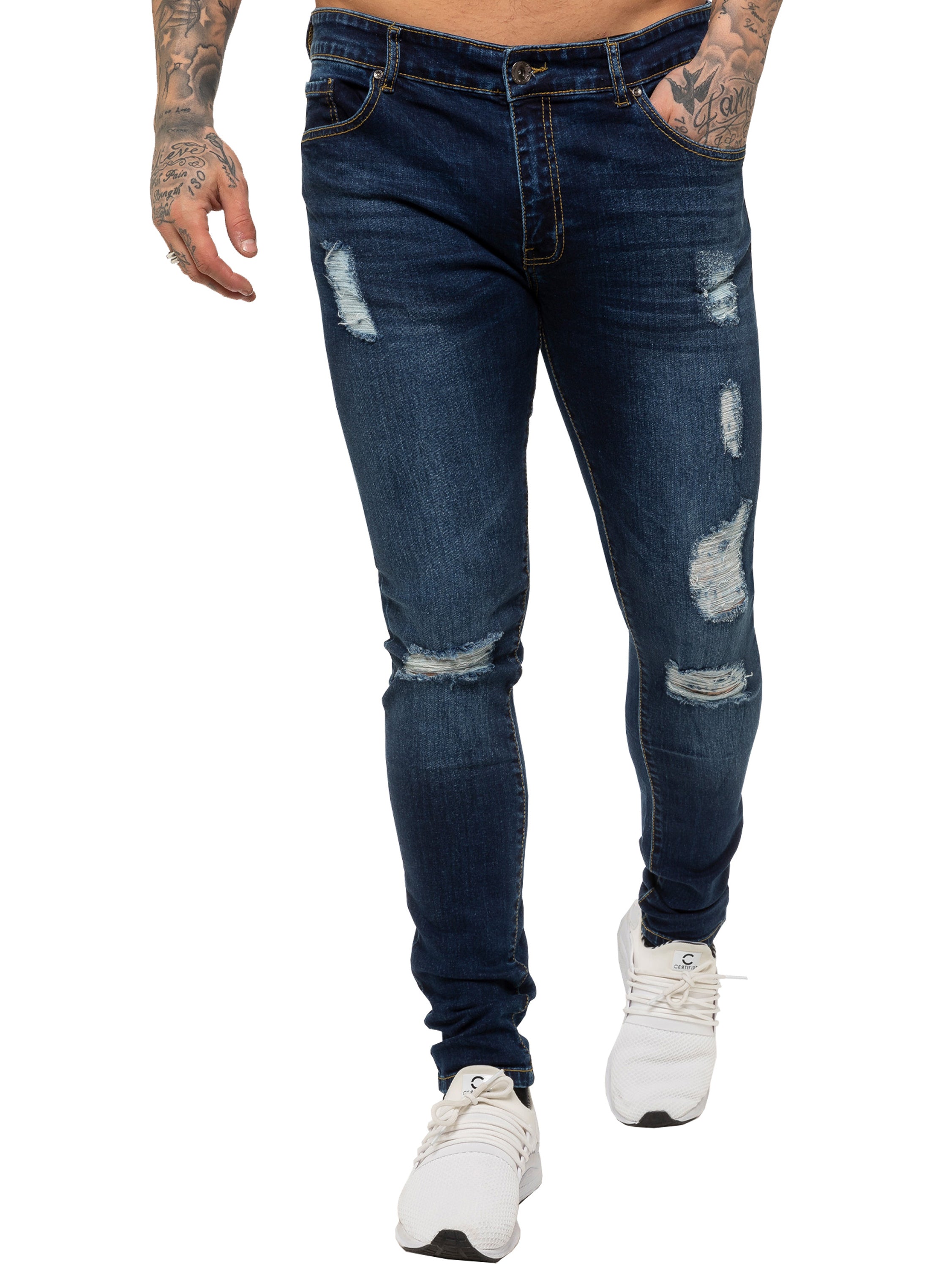 Mens Super Skinny Stretch Ripped Jeans | Enzo Designer Menswear