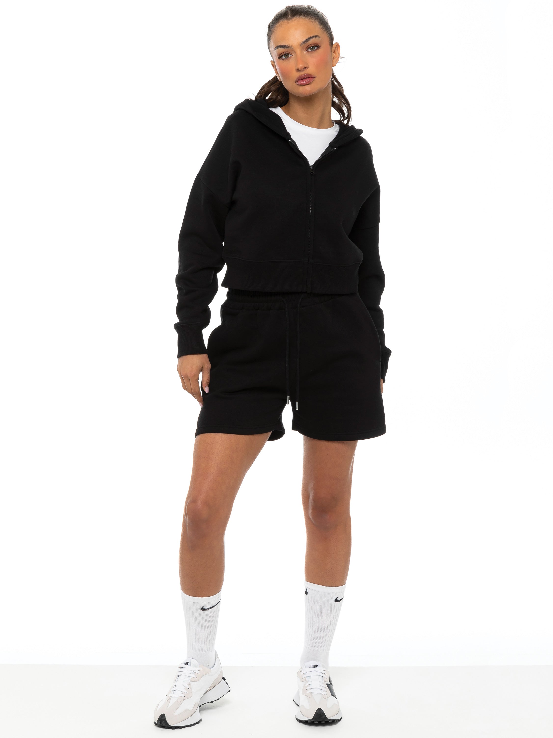 Enzo | Womens Cropped Zip Hoodie Tracksuit With Shorts