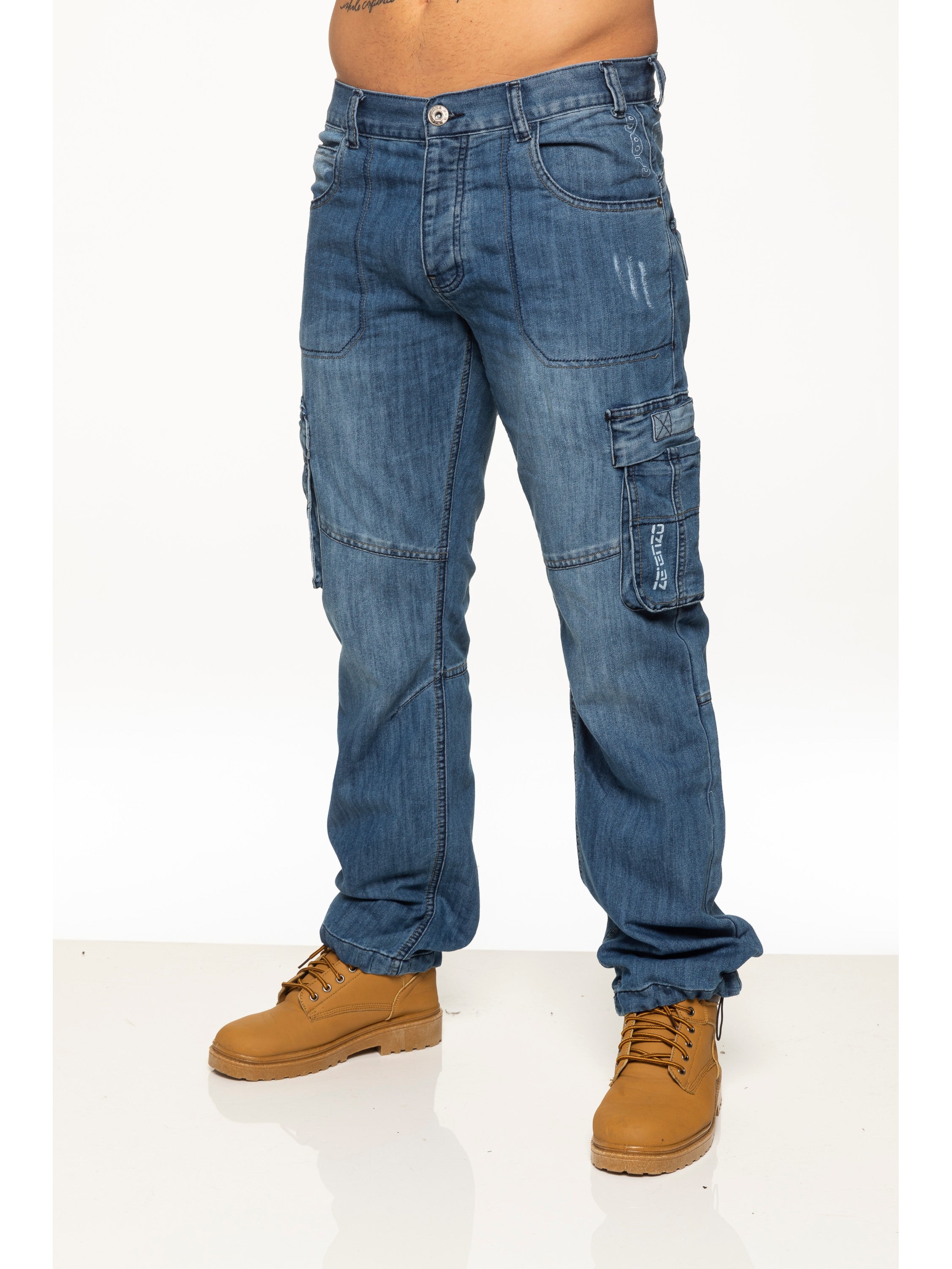 Mens Dark Blue Combat Denim Jeans | Enzo Designer Menswear