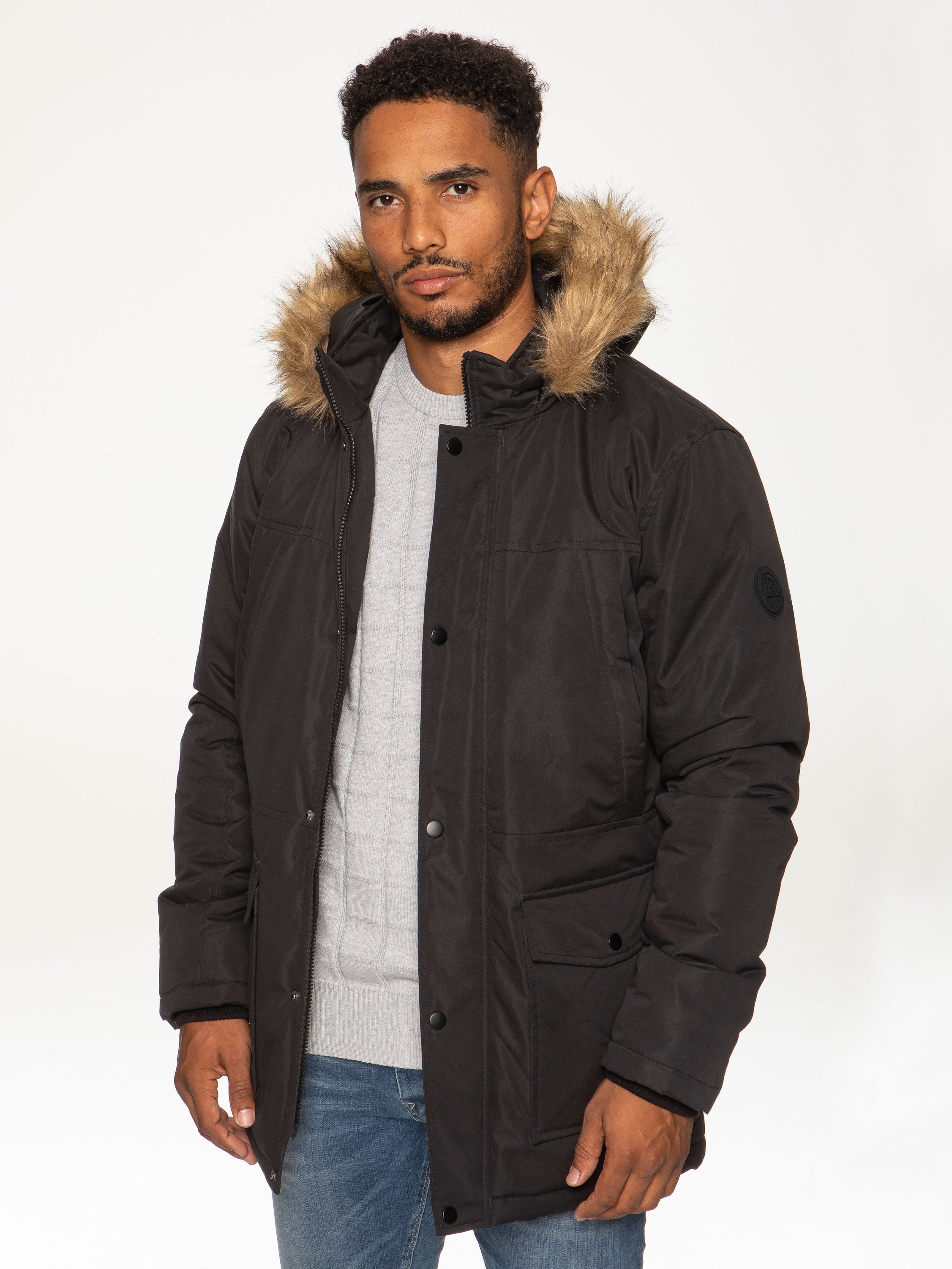 Mens Kruze Clothing Dune | Long Faux Fur Trimmed Multipocket Parka Jacket