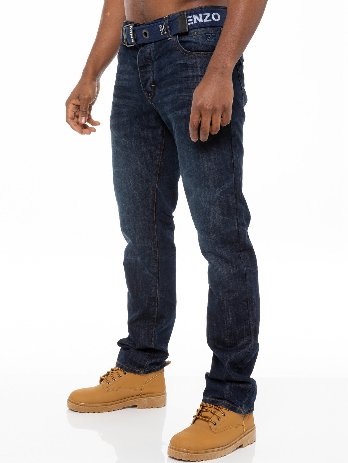 Mens Denim Straight Fit Jeans Mid Stonewash | Enzo Designer Menswear
