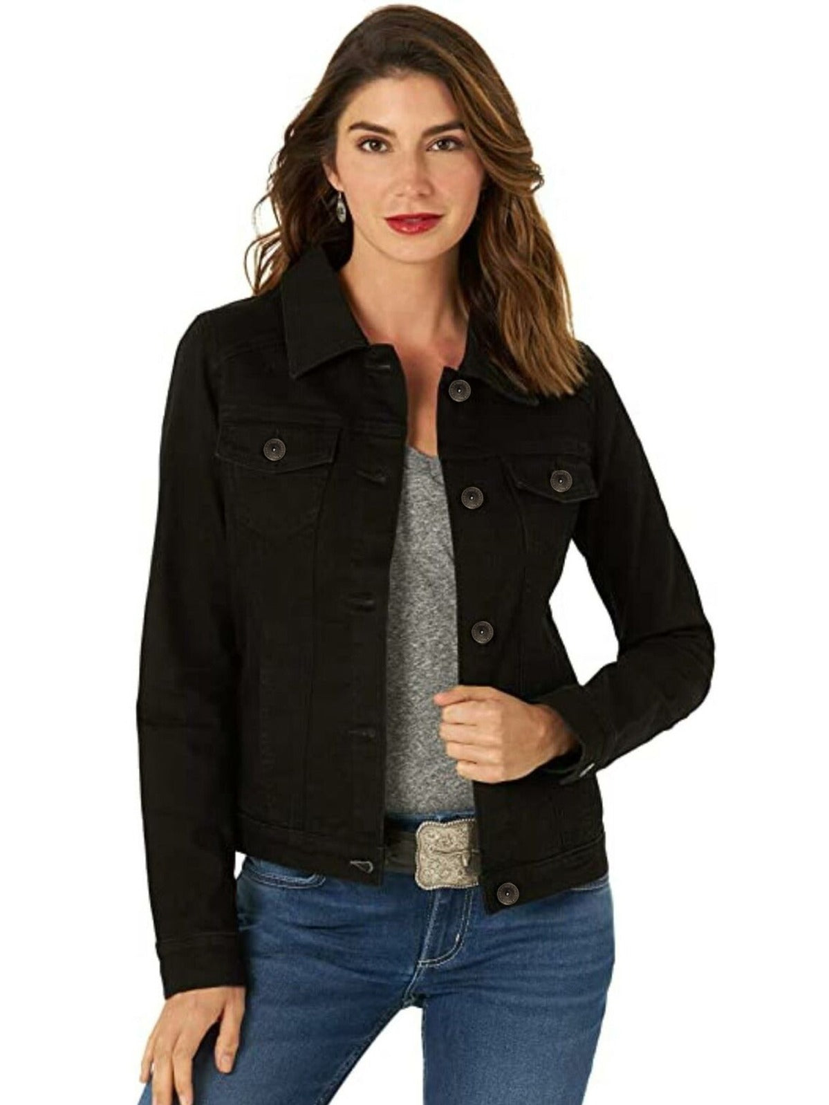 Womens Casual Button Up Classic Denim Jean Jacket | Enzo Designer Womenswear