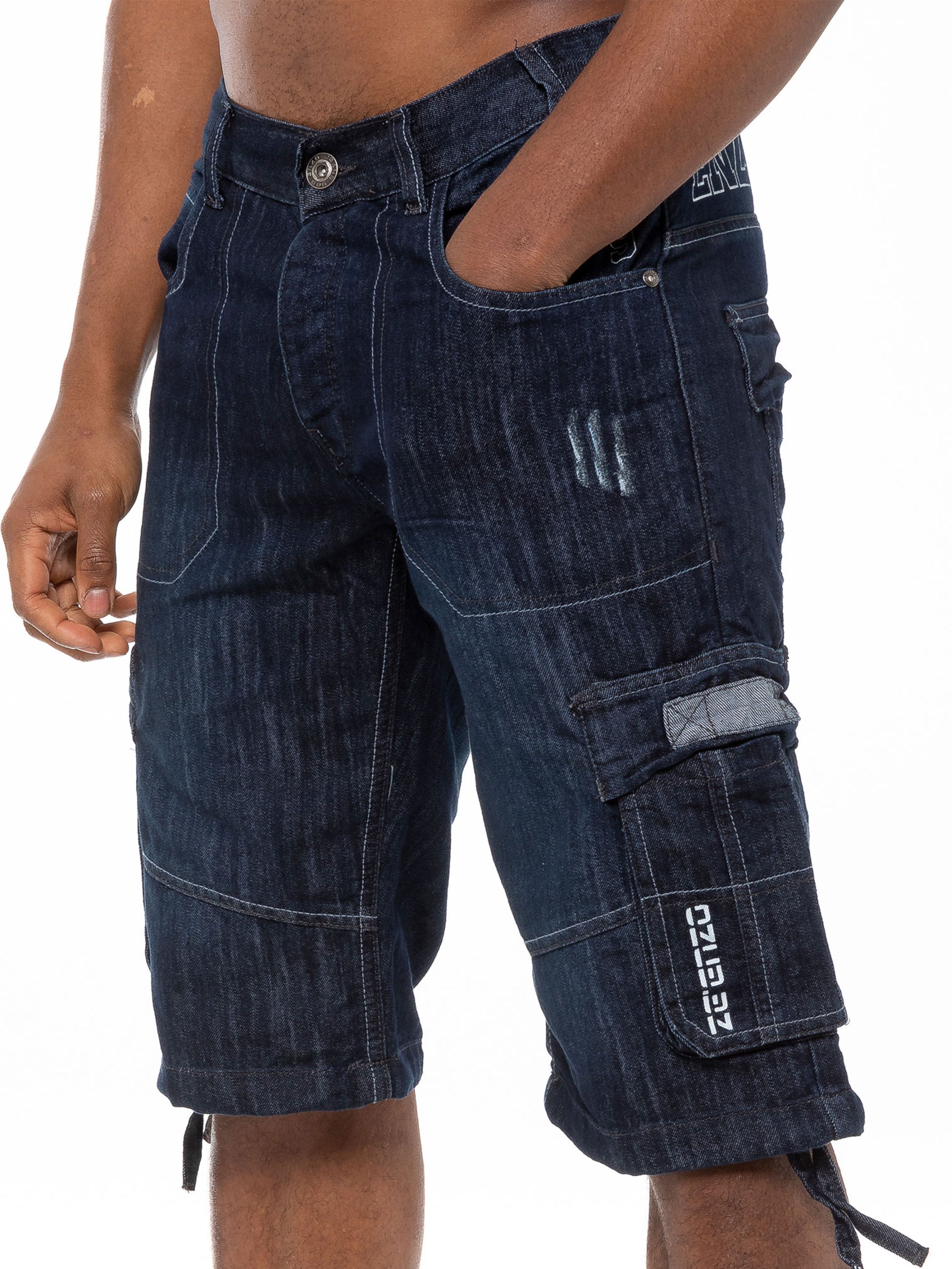 Mens Raw Combat Cargo Denim Shorts | Enzo Designer Menswear