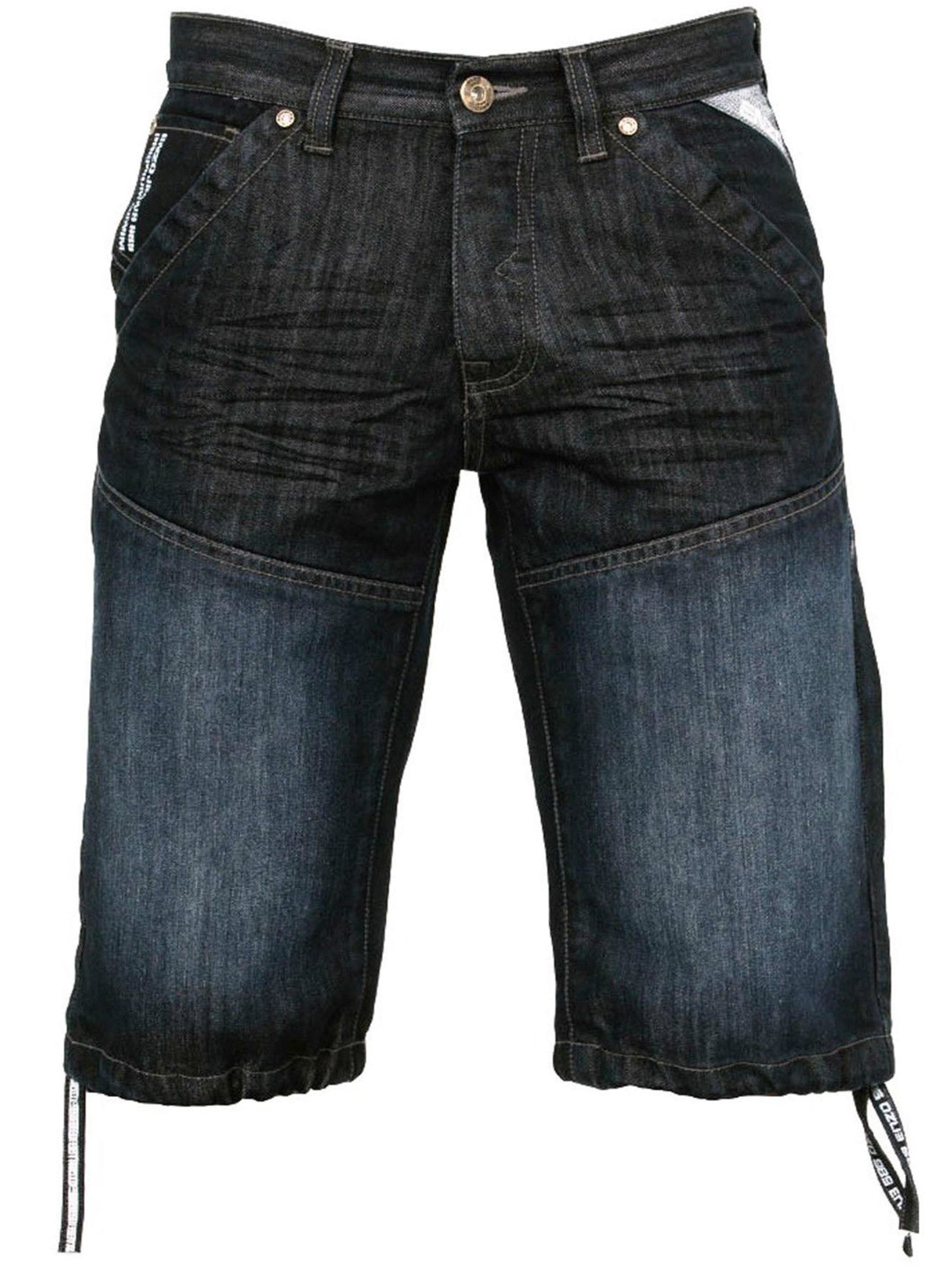 Enzo | Mens Darkwash Cargo Denim Shorts