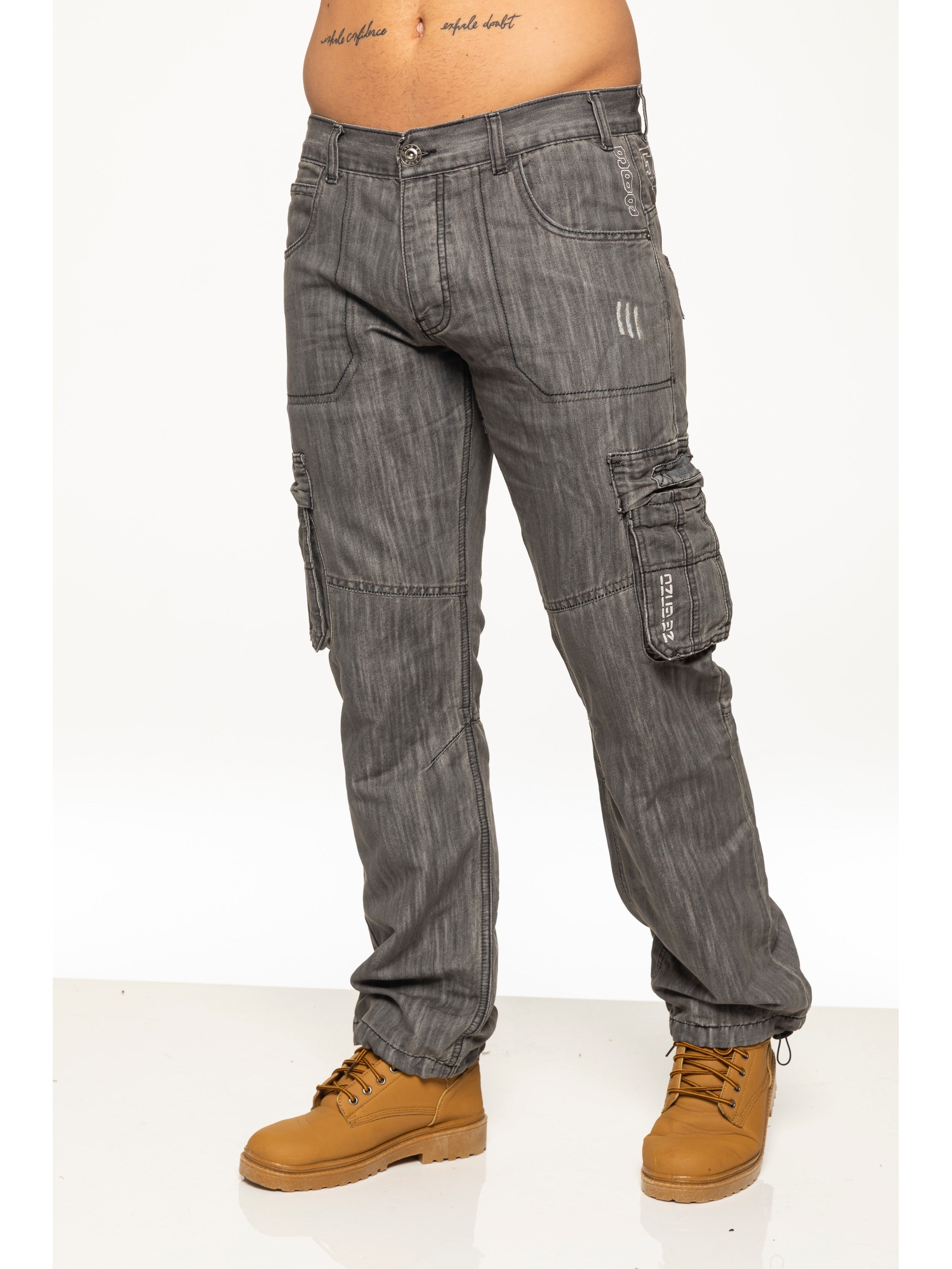 Mens Black Combat Denim Jeans | Enzo Designer Menswear