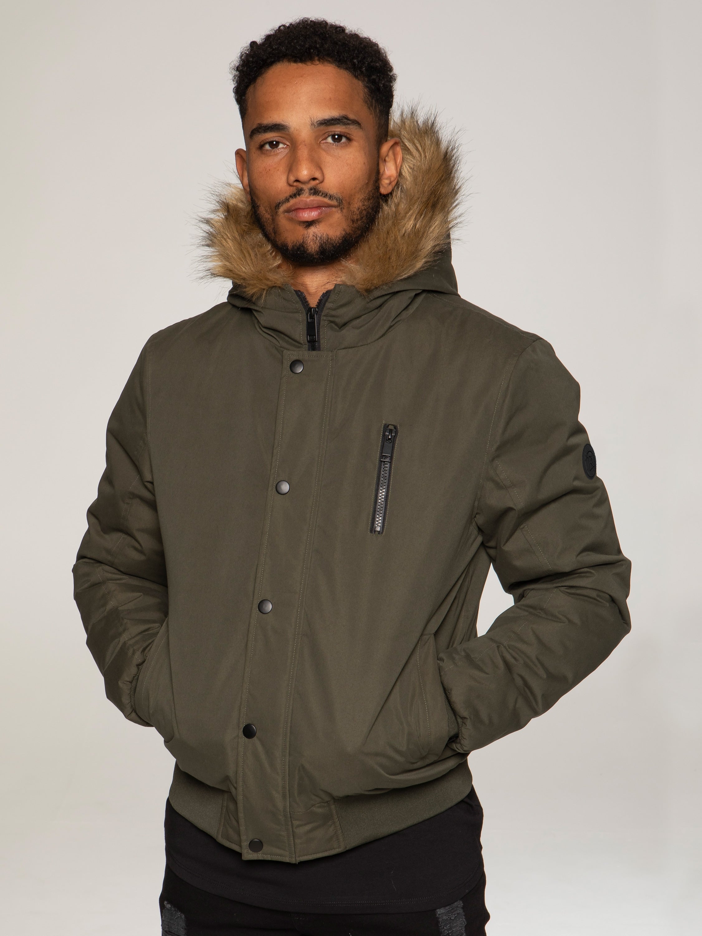 mens kruze clothing drift | windproof bomber faux fur hooded jacket